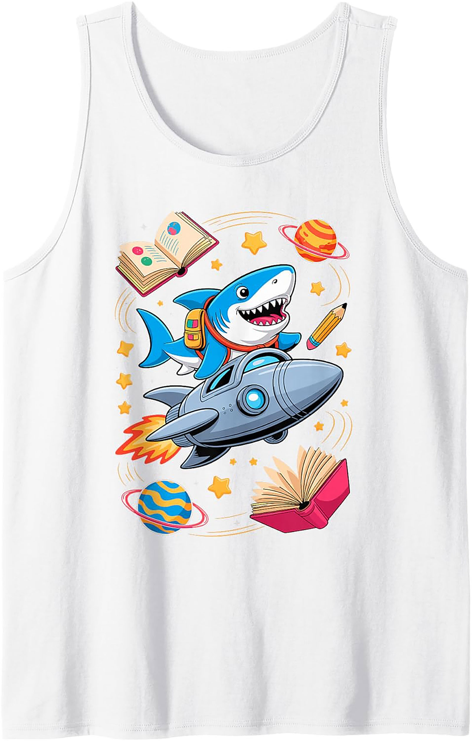 Smart Shark Astronaut Graphic Tank Top – Ready for School Space Adventure