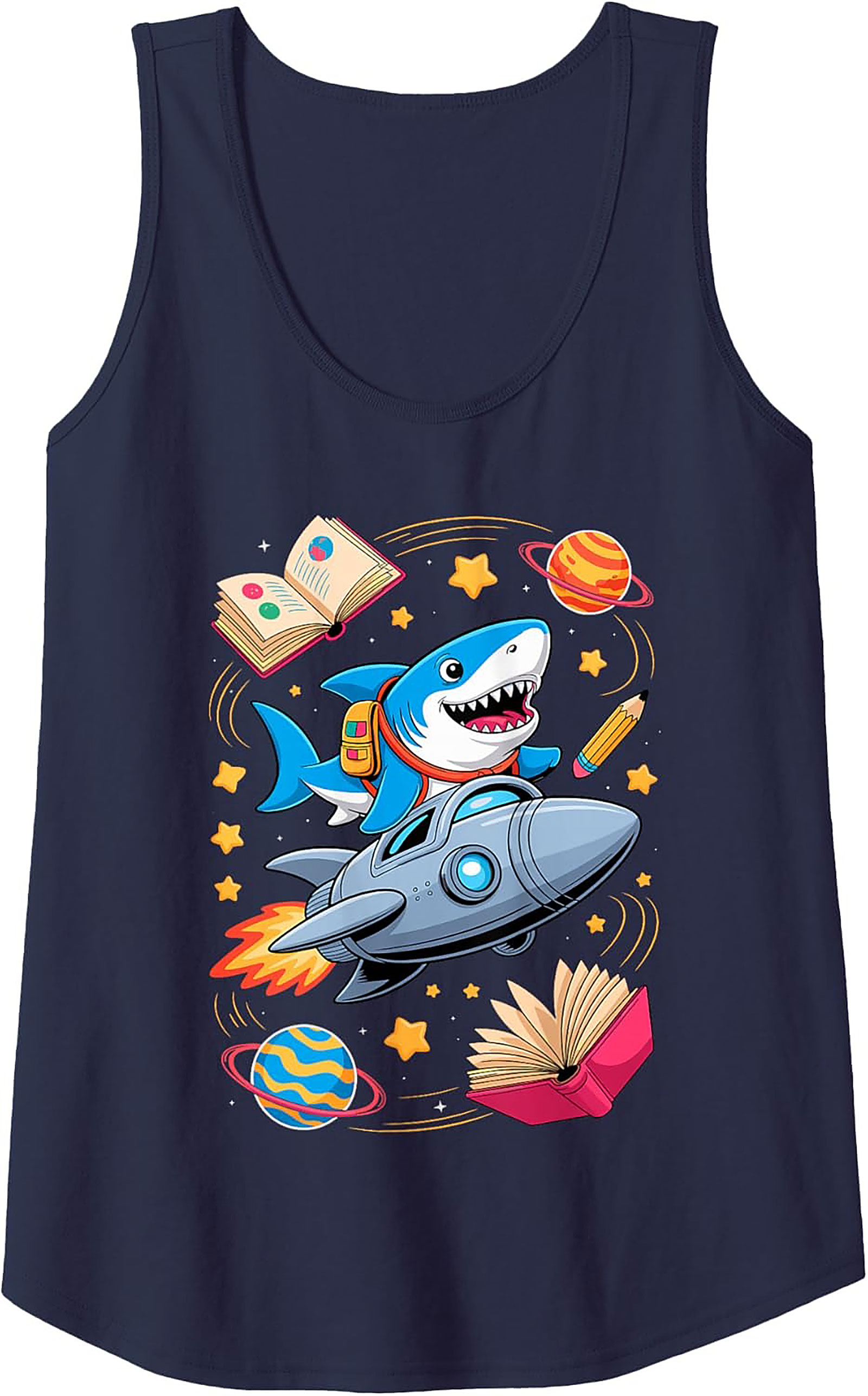 Smart Shark Astronaut Graphic Tank Top – Ready for School Space Adventure