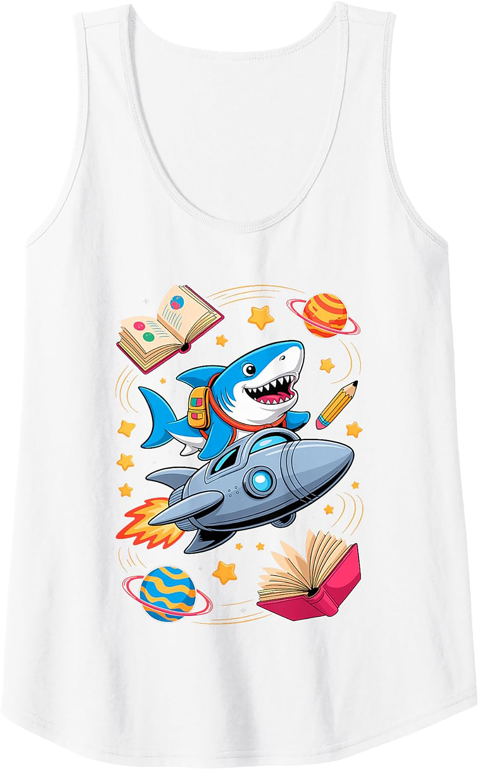 Smart Shark Astronaut Graphic Tank Top – Ready for School Space Adventure