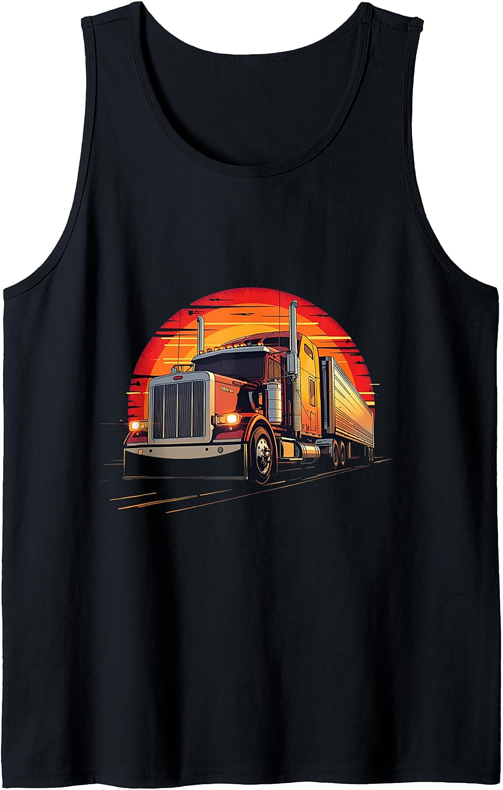 Vintage Sunset Trucker Graphic Tank – Big Rig Sleeveless Shirt