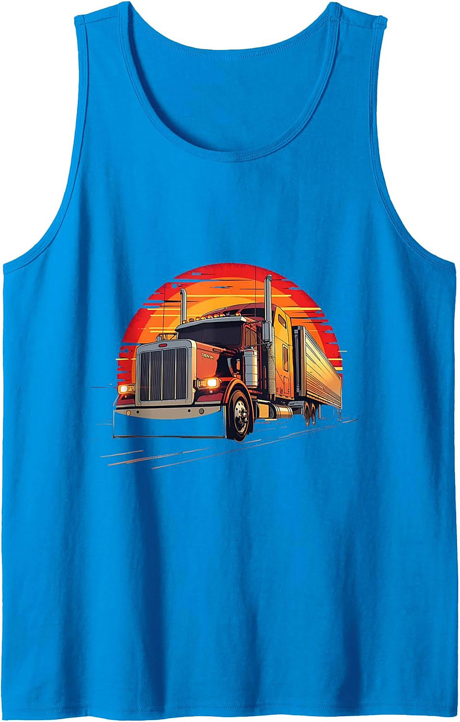 Vintage Sunset Trucker Graphic Tank – Big Rig Sleeveless Shirt