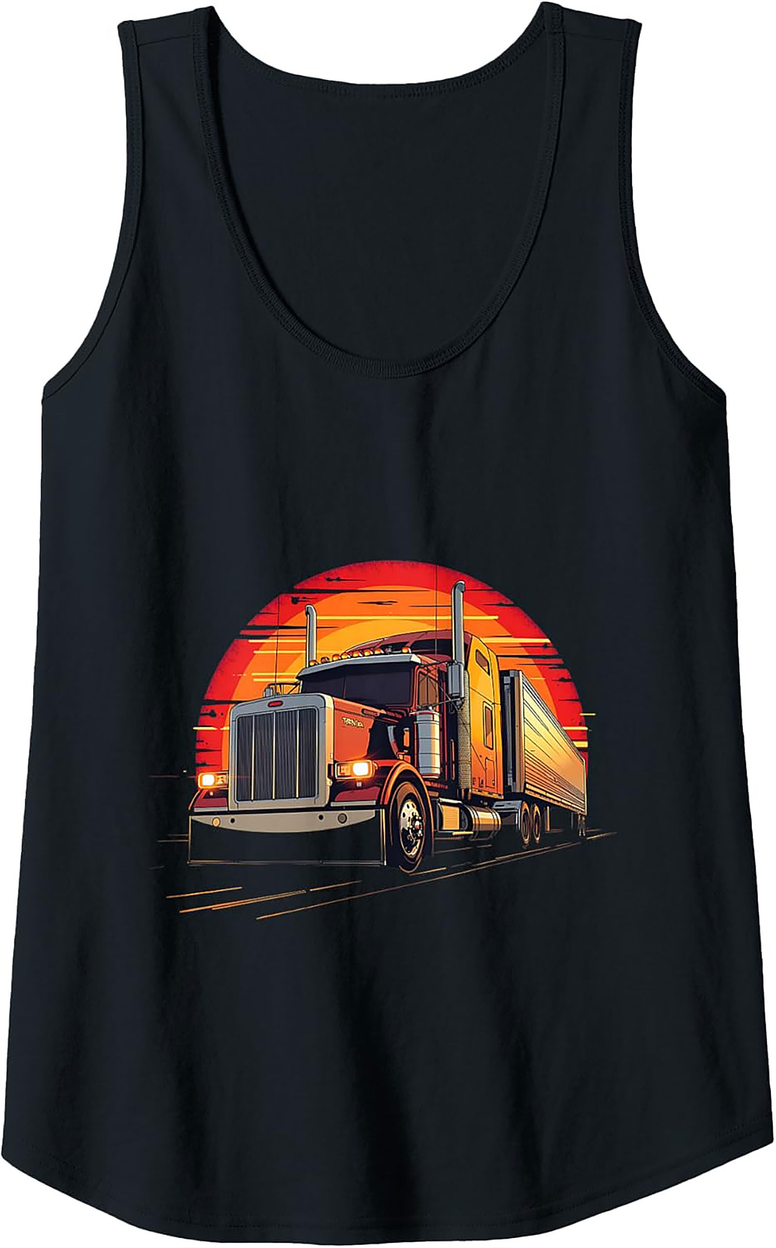 Vintage Sunset Trucker Graphic Tank – Big Rig Sleeveless Shirt