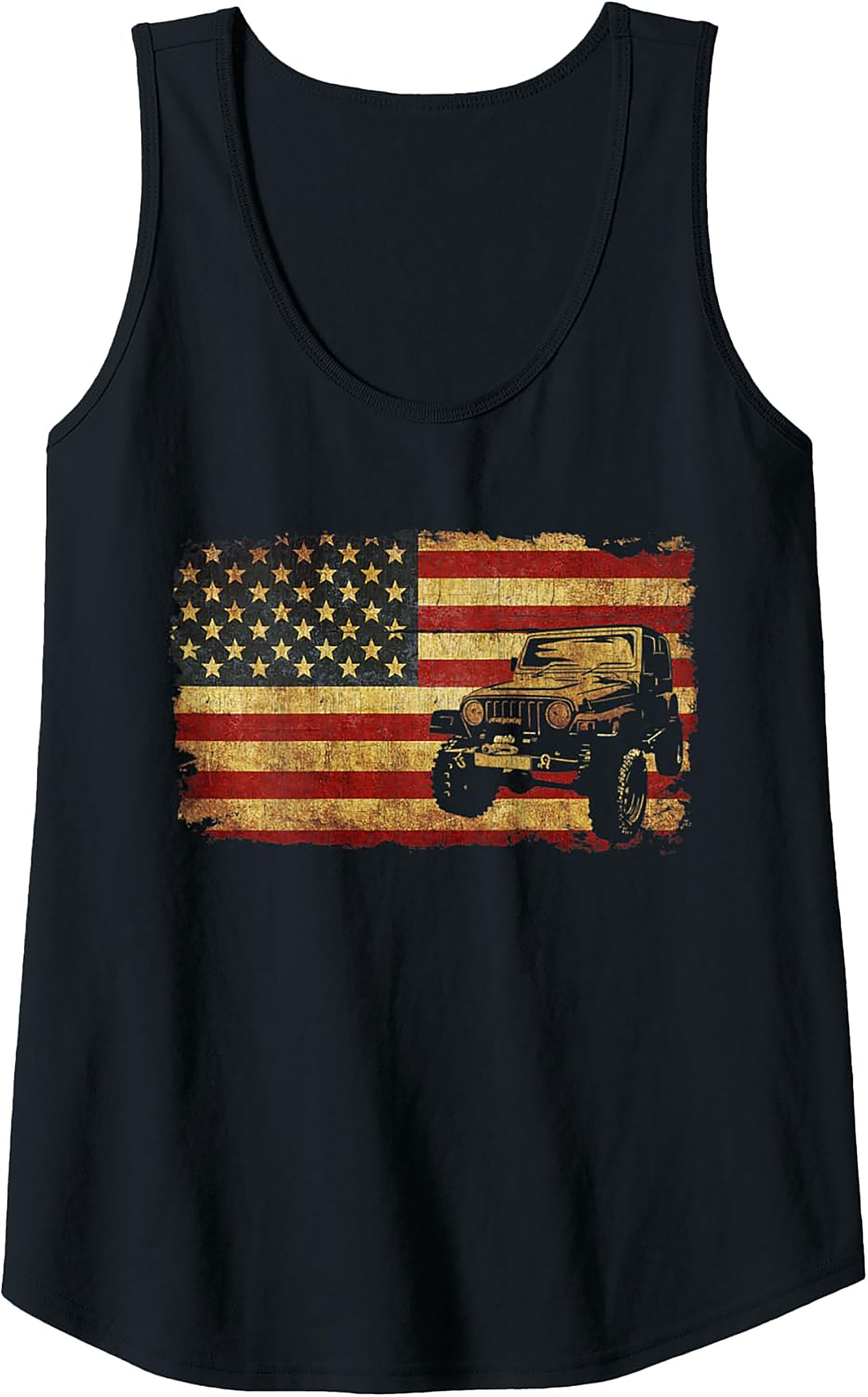 Vintage Jeep Tank Top - Distressed American Flag Off-Road Graphic Tank
