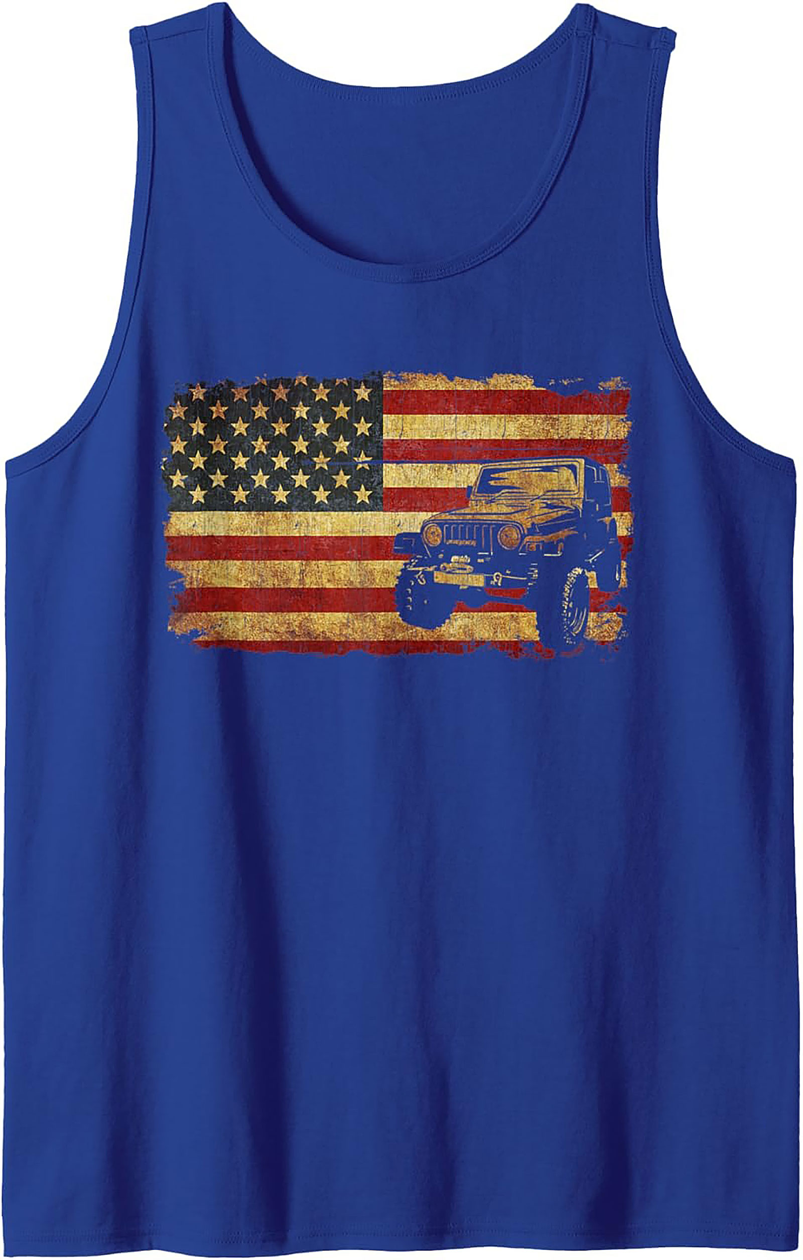 Vintage Jeep Tank Top - Distressed American Flag Off-Road Graphic Tank