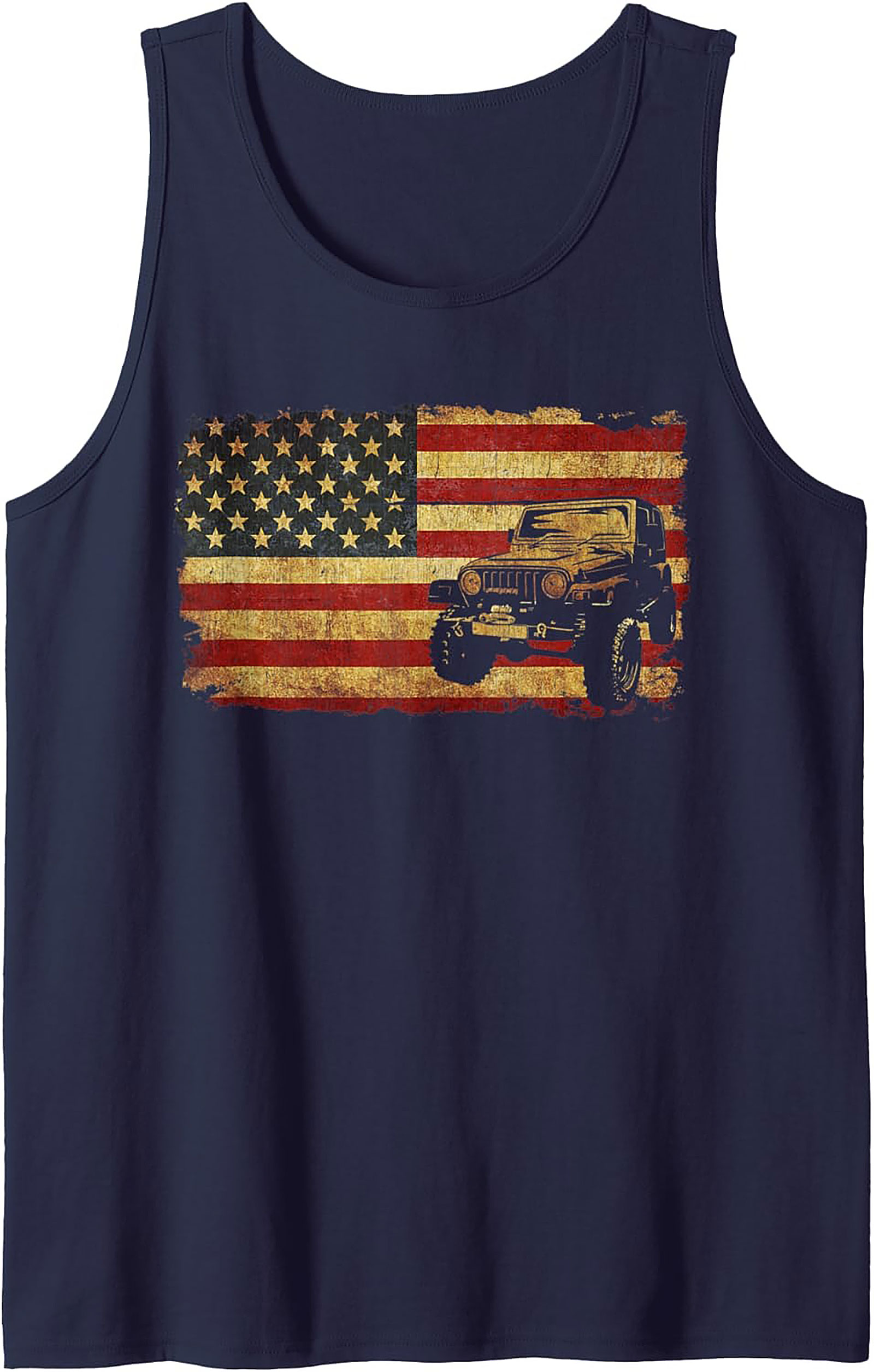 Vintage Jeep Tank Top - Distressed American Flag Off-Road Graphic Tank