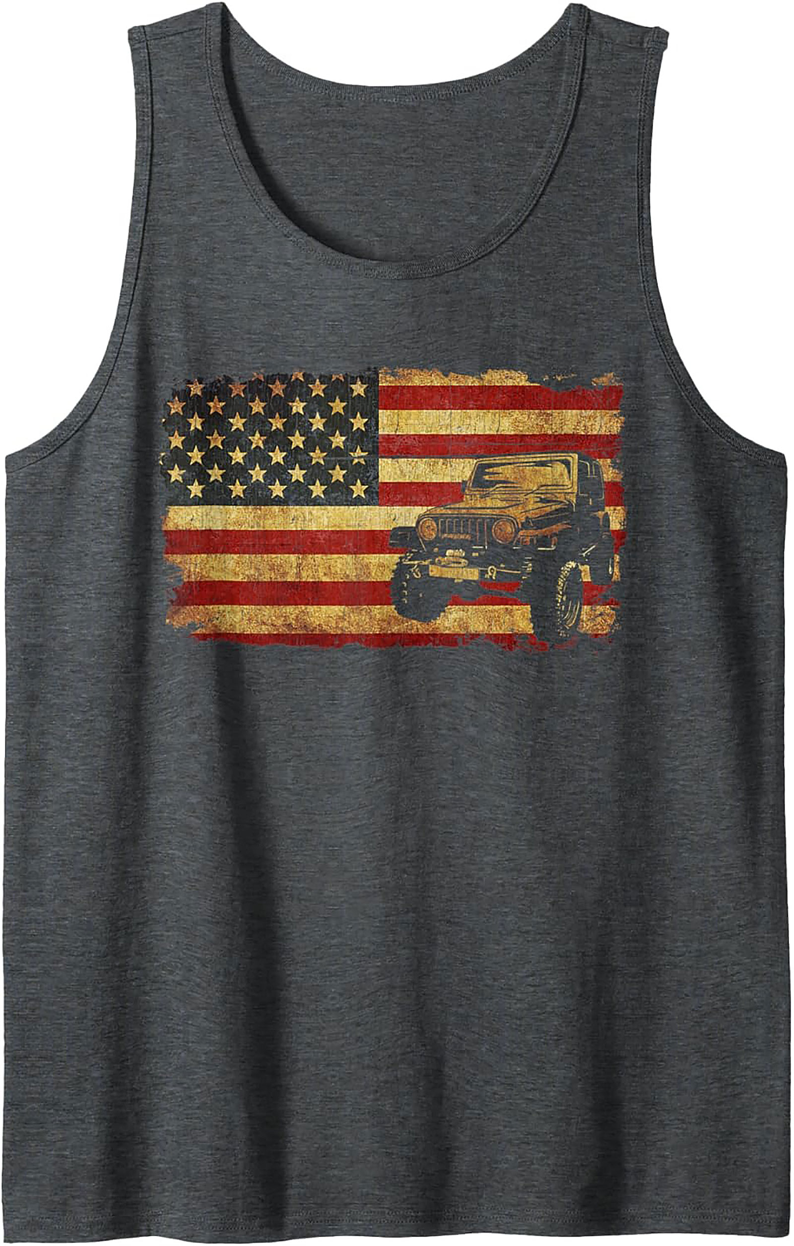Vintage Jeep Tank Top - Distressed American Flag Off-Road Graphic Tank