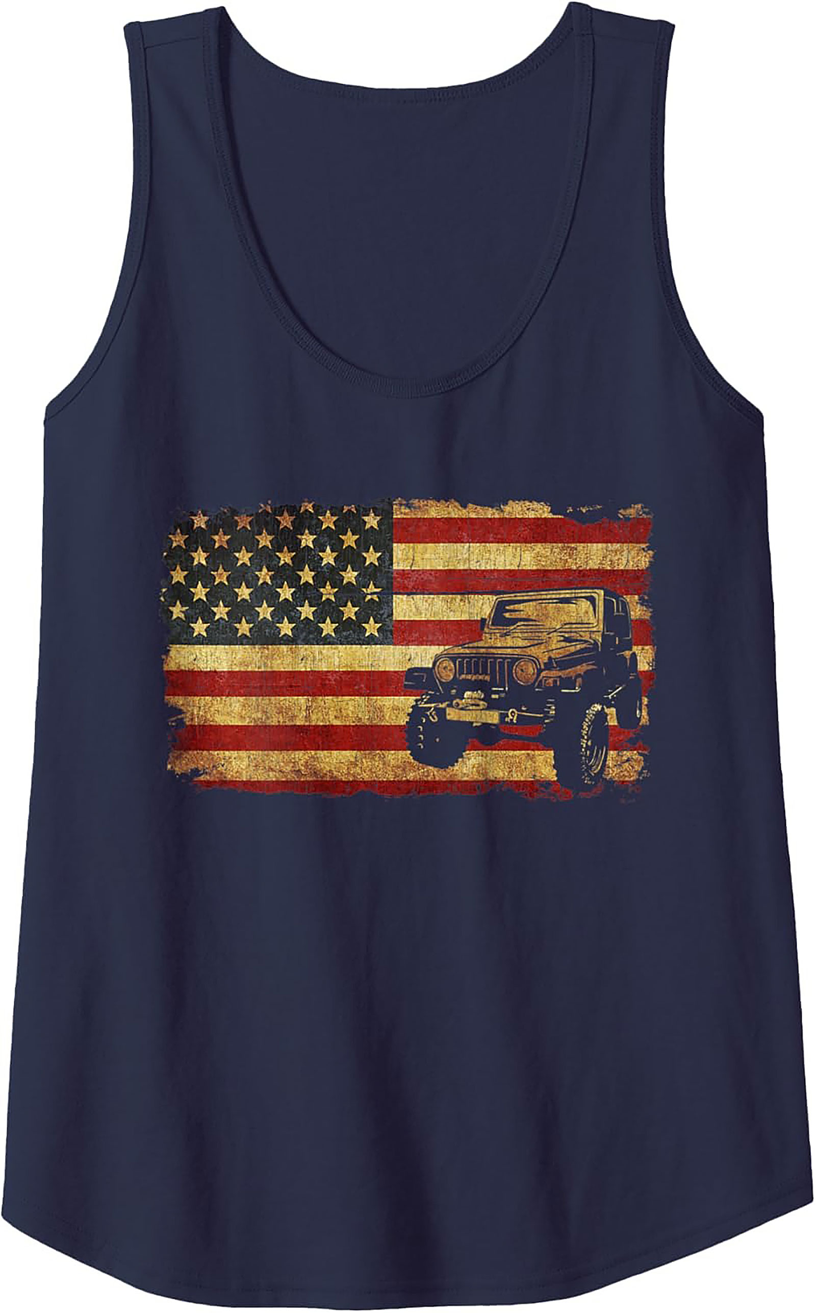 Vintage Jeep Tank Top - Distressed American Flag Off-Road Graphic Tank