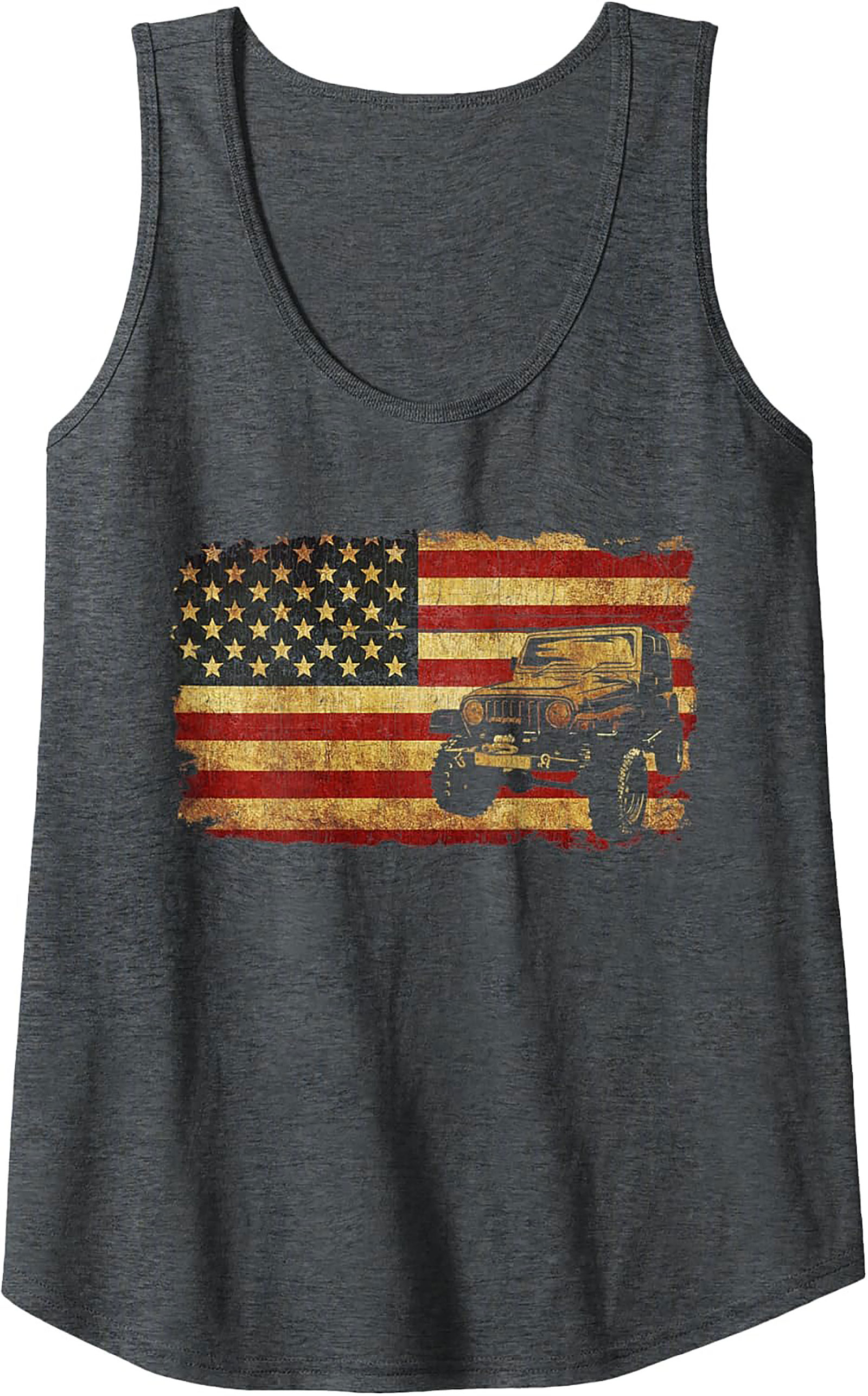 Vintage Jeep Tank Top - Distressed American Flag Off-Road Graphic Tank