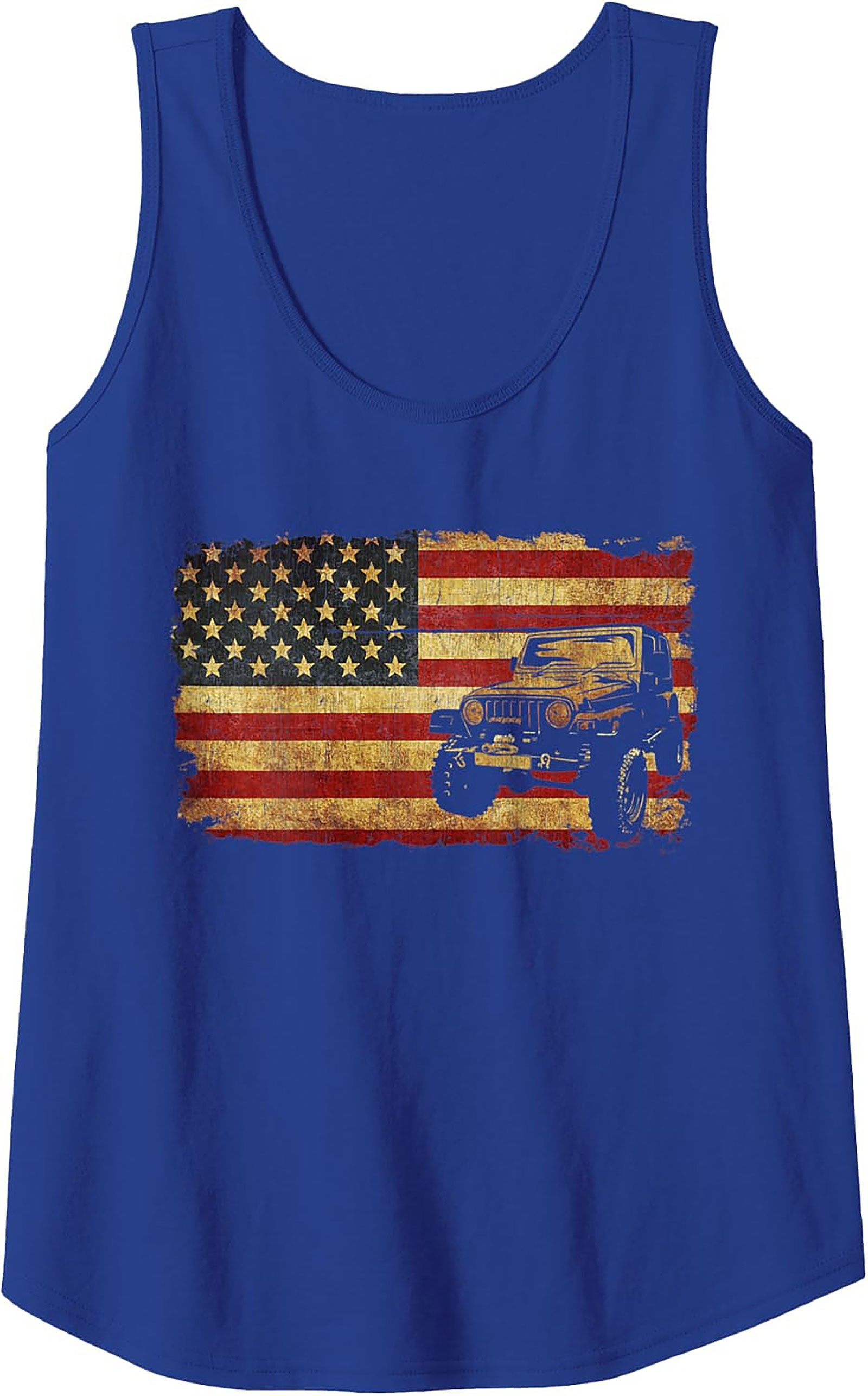 Vintage Jeep Tank Top - Distressed American Flag Off-Road Graphic Tank
