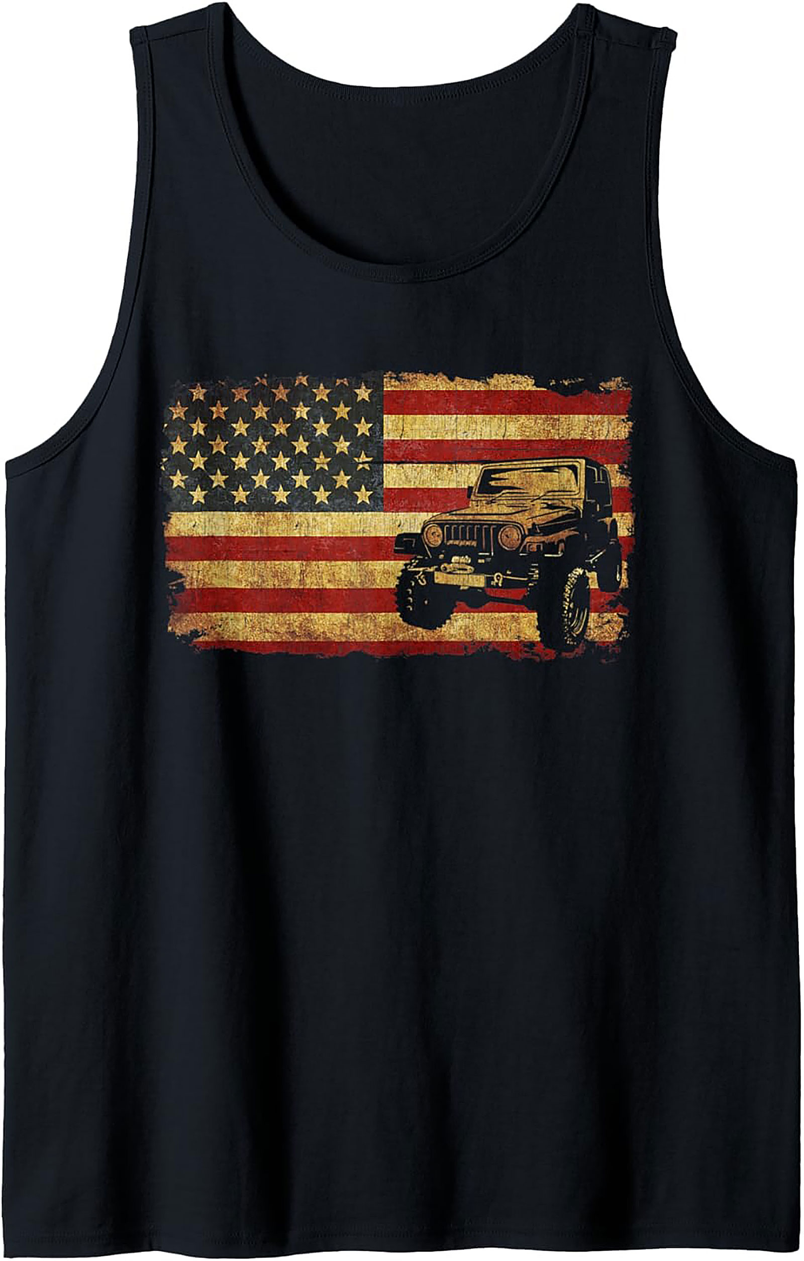 Vintage Jeep Tank Top - Distressed American Flag Off-Road Graphic Tank