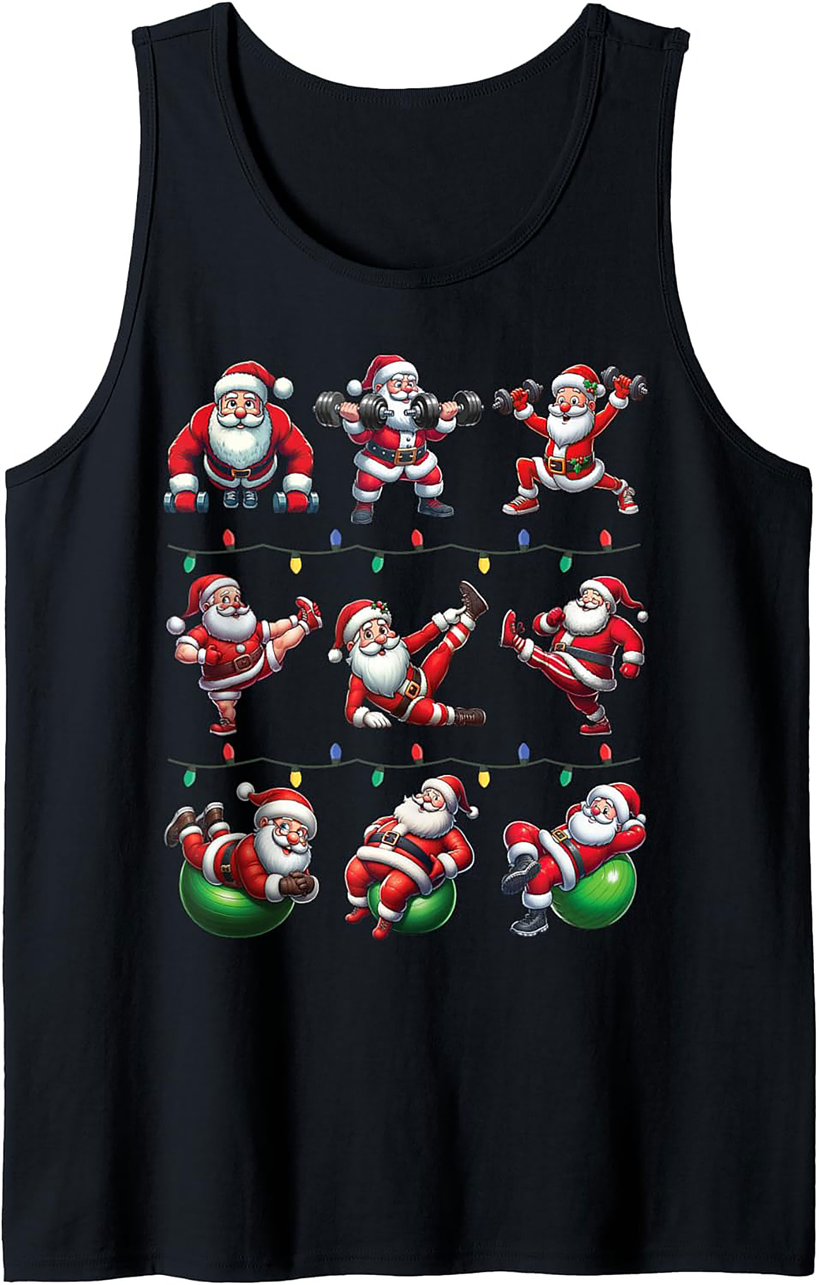 Gains Santa Workout Graphic Tank Top Christmas Shirt