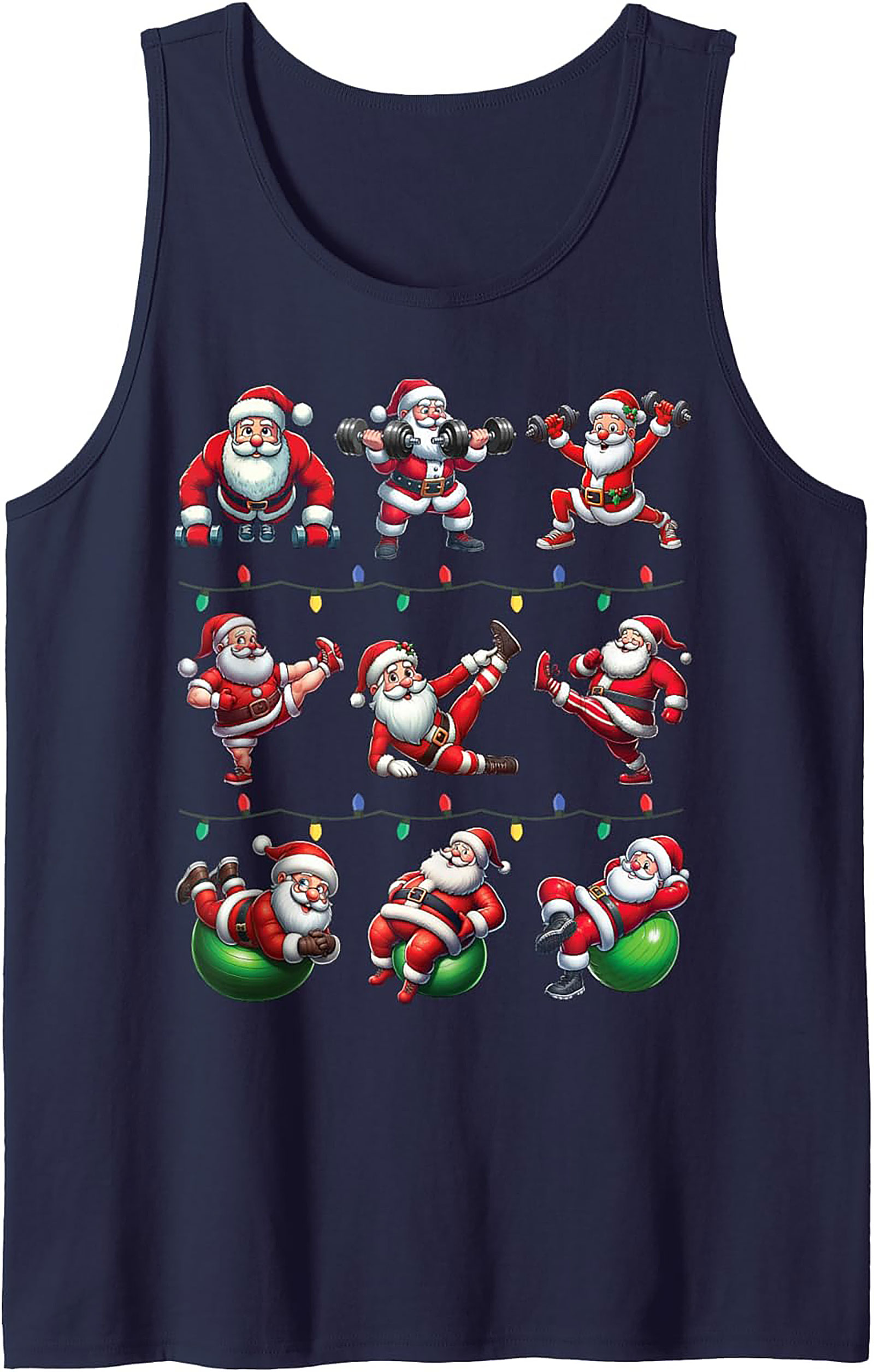 Gains Santa Workout Graphic Tank Top Christmas Shirt
