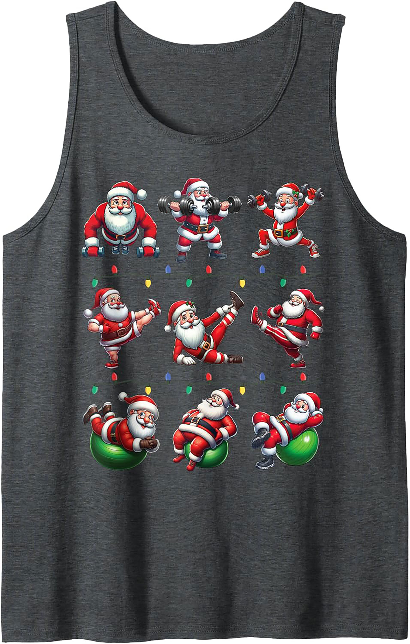 Gains Santa Workout Graphic Tank Top Christmas Shirt