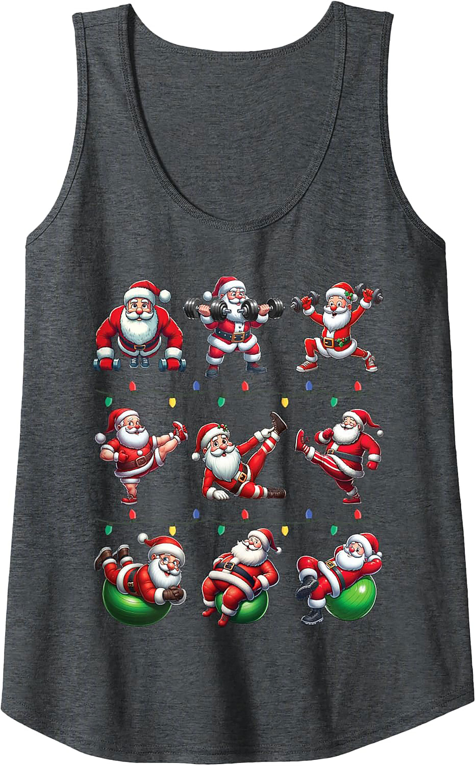 Gains Santa Workout Graphic Tank Top Christmas Shirt