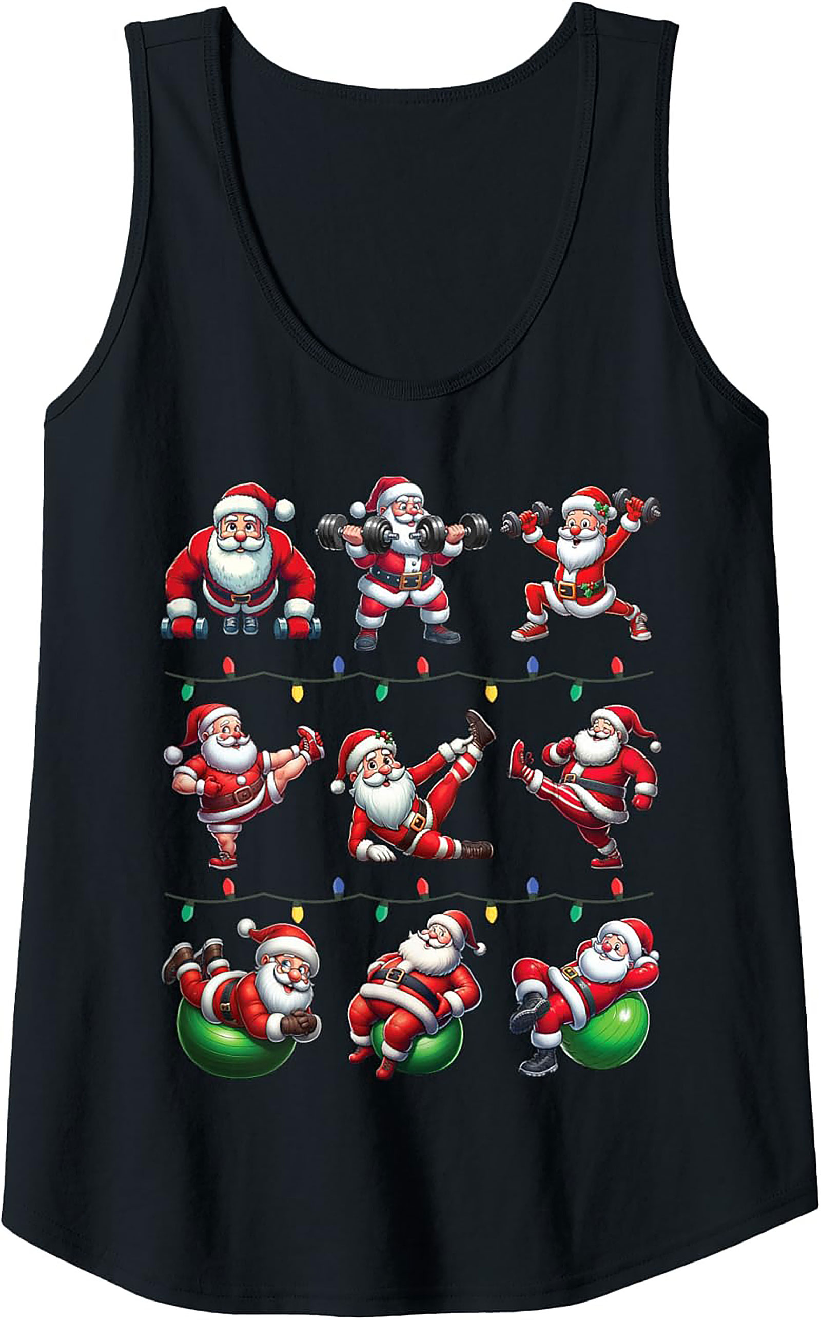 Gains Santa Workout Graphic Tank Top Christmas Shirt
