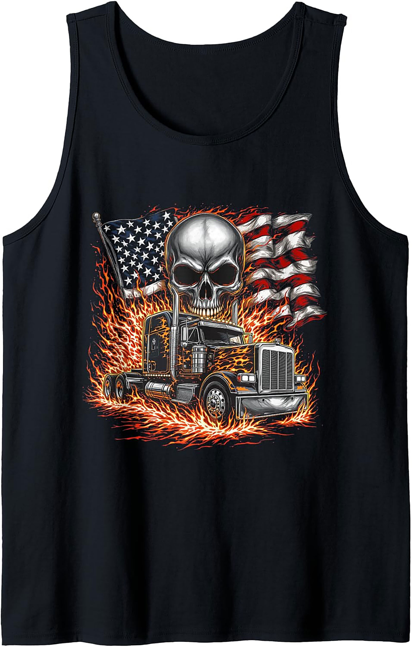 Fire & Freedom Trucker Skull Graphic Tank Top
