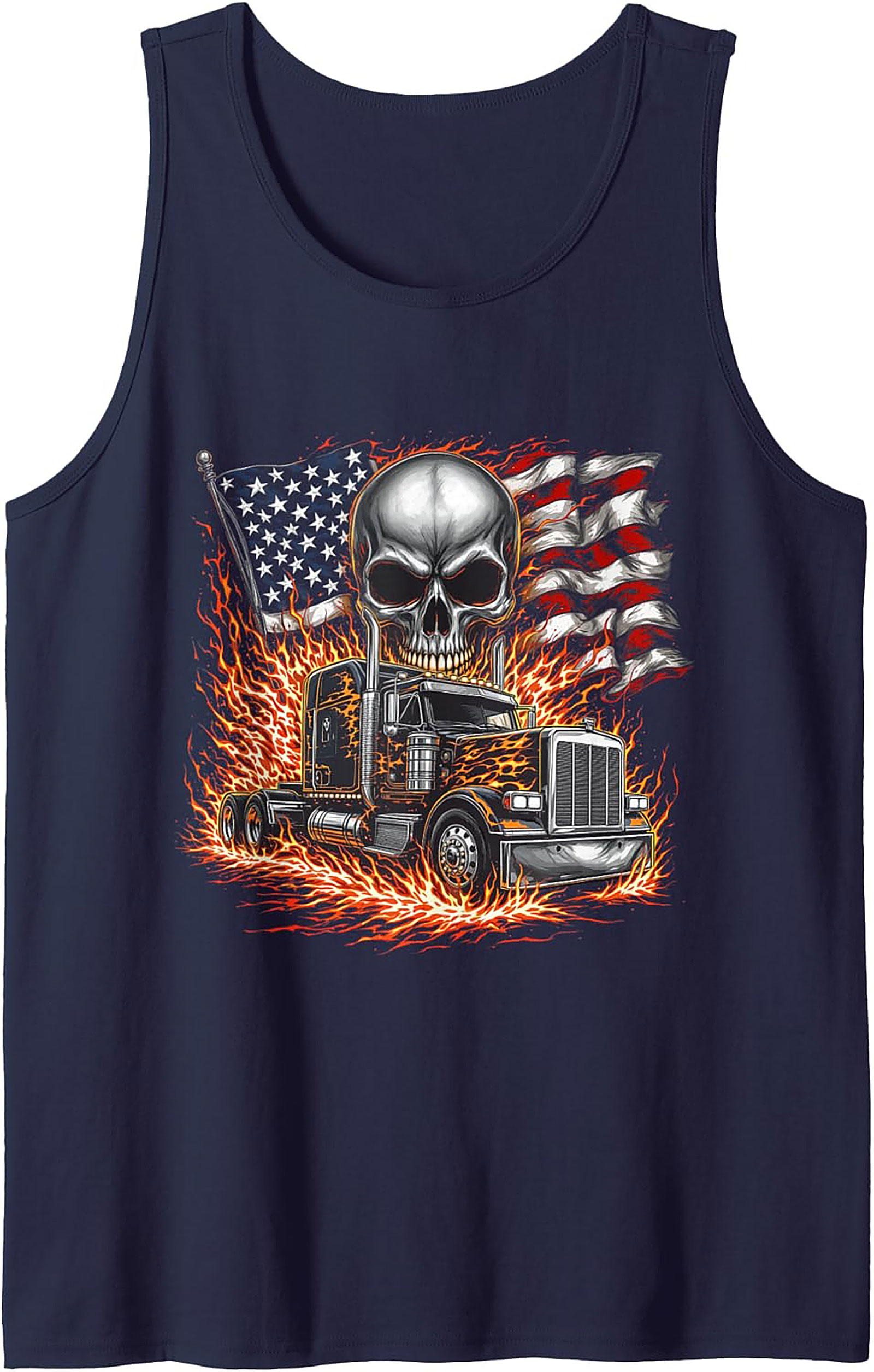 Fire & Freedom Trucker Skull Graphic Tank Top