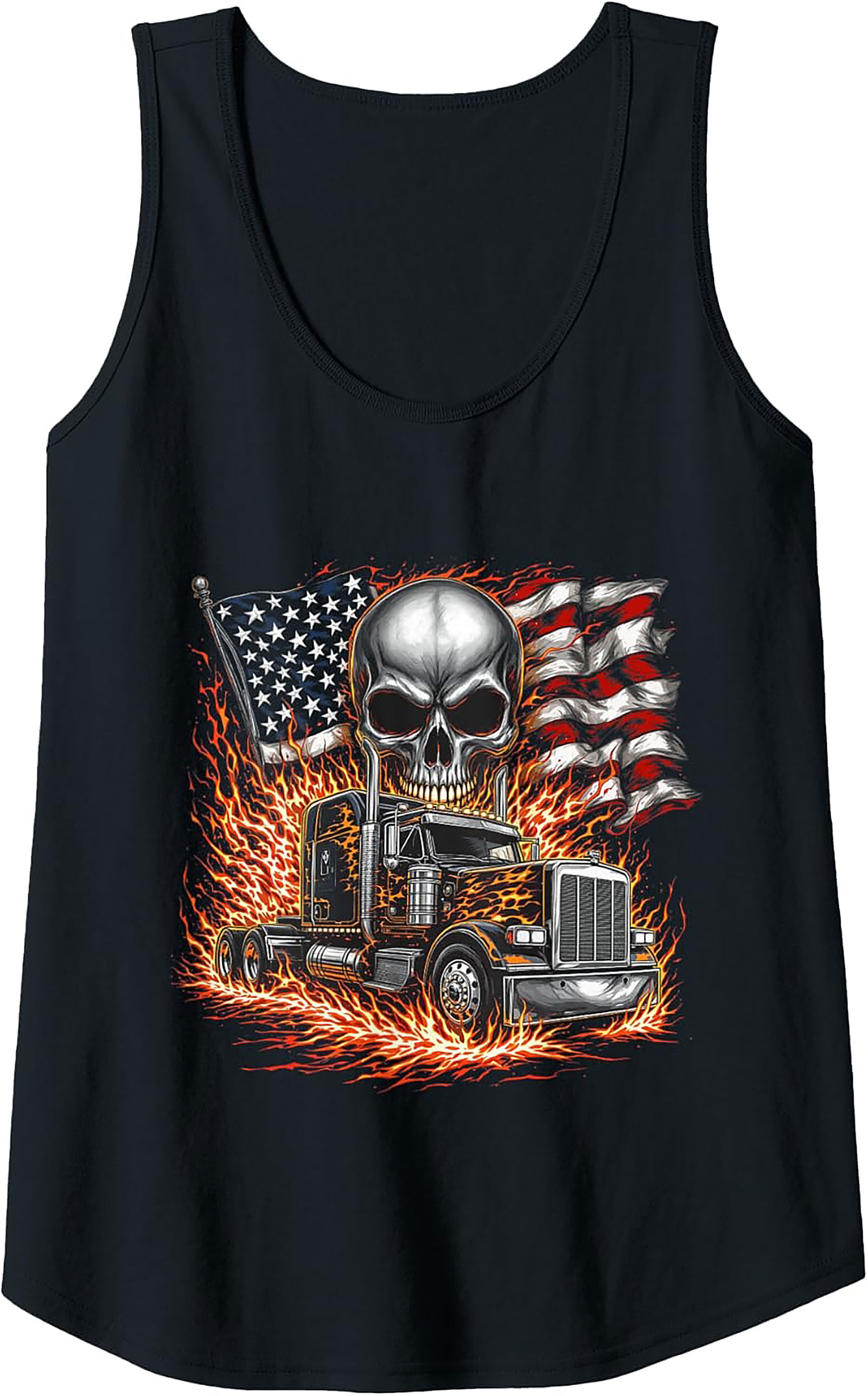 Fire & Freedom Trucker Skull Graphic Tank Top