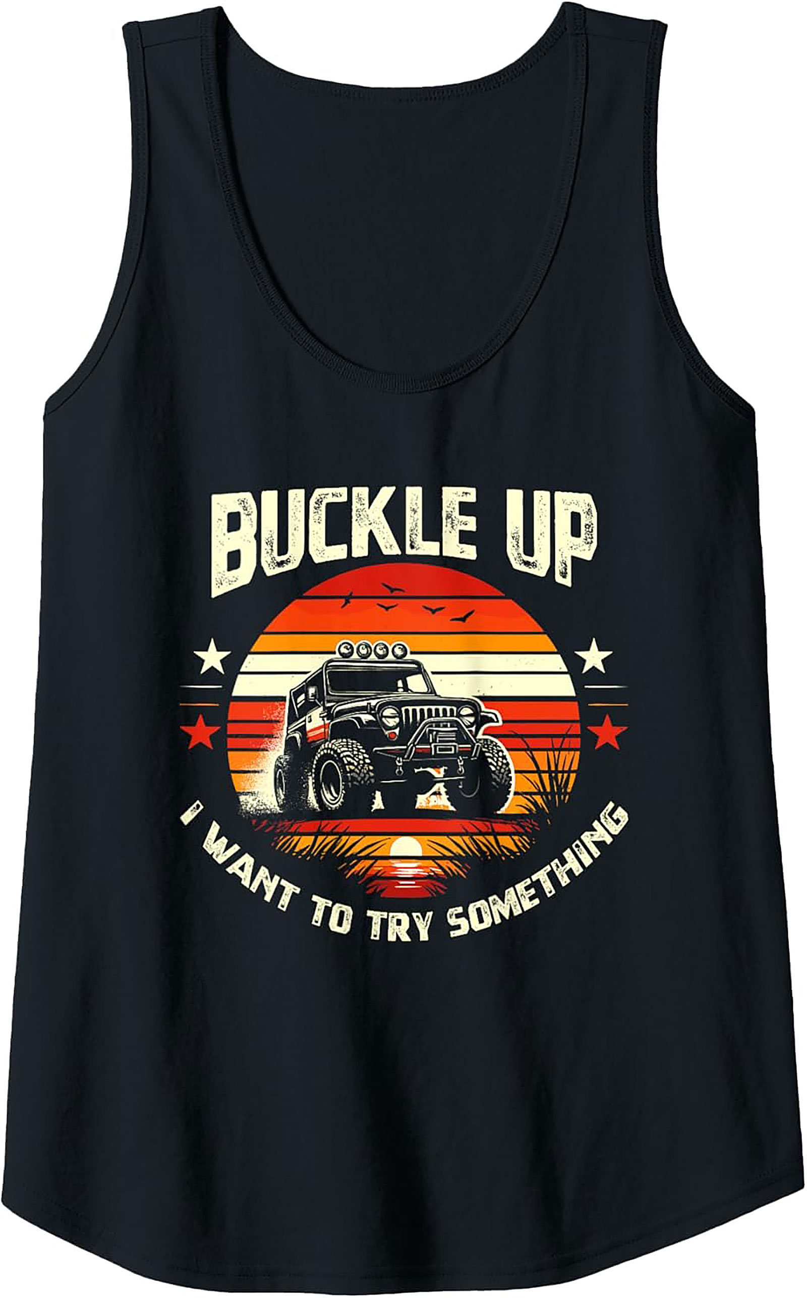 Buckle Up Off-Road Graphic Tank – Adventure 4x4 Sleeveless Shirt