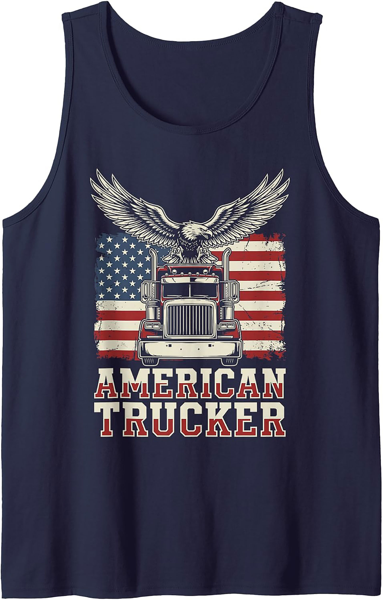 American Trucker Graphic Tank Top – Patriotic Semi-Truck Sleeveless Shirt