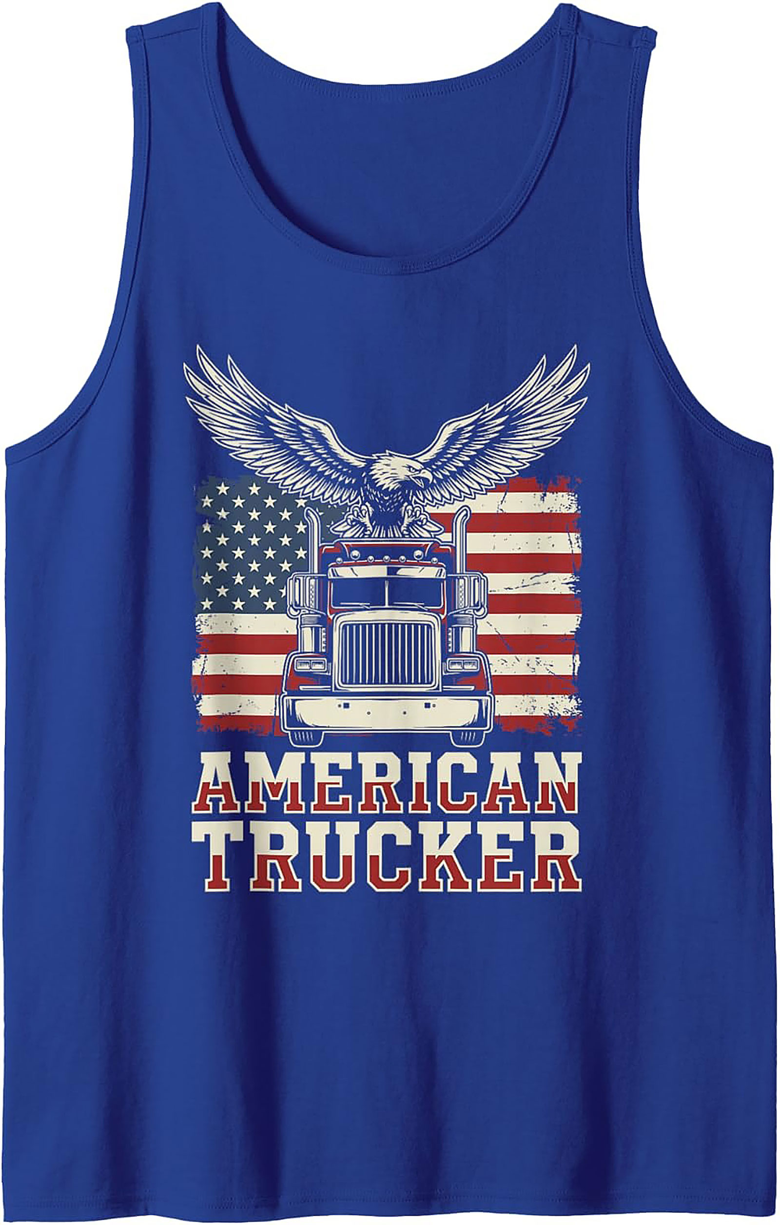 American Trucker Graphic Tank Top – Patriotic Semi-Truck Sleeveless Shirt
