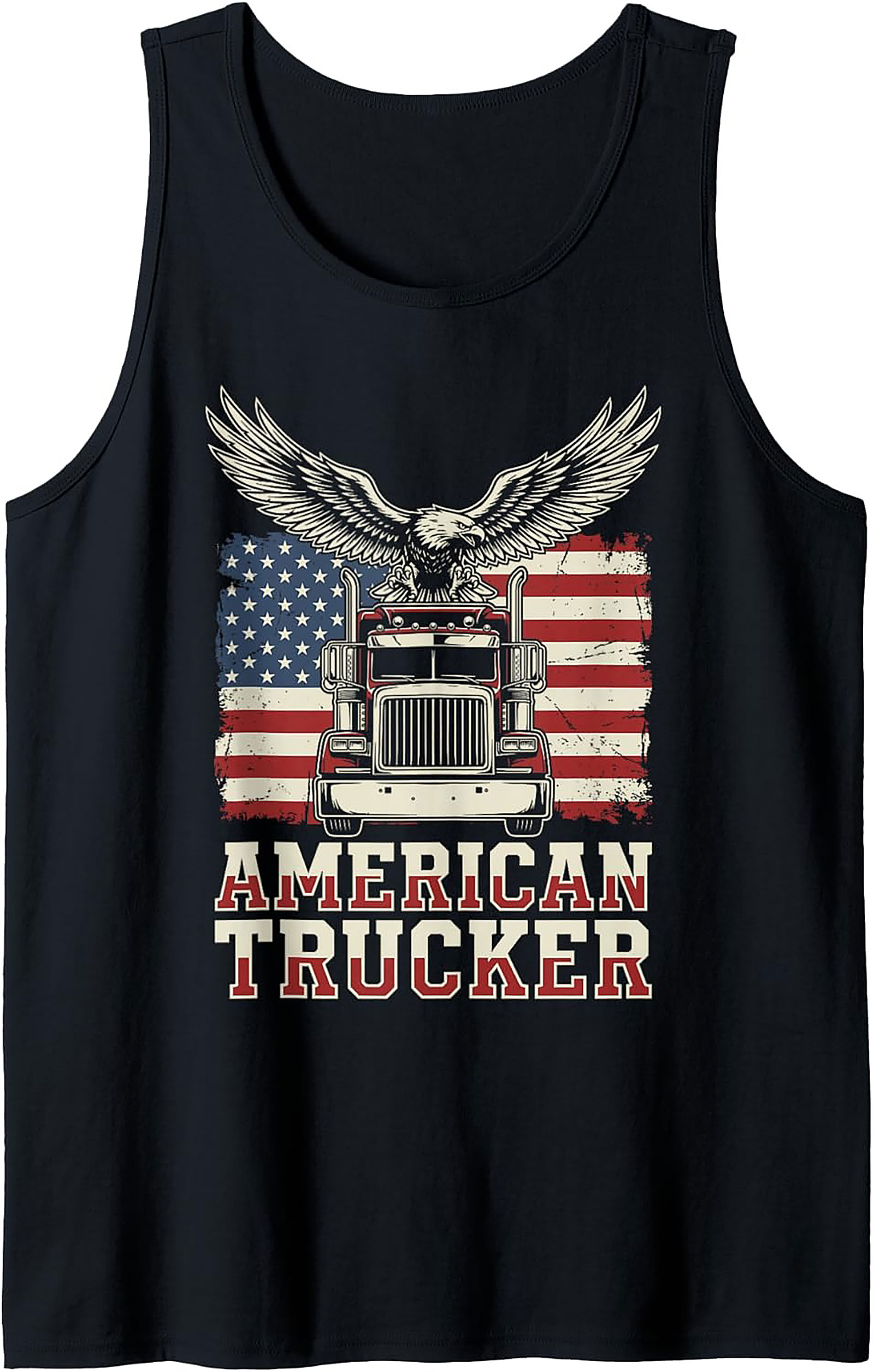 American Trucker Graphic Tank Top – Patriotic Semi-Truck Sleeveless Shirt