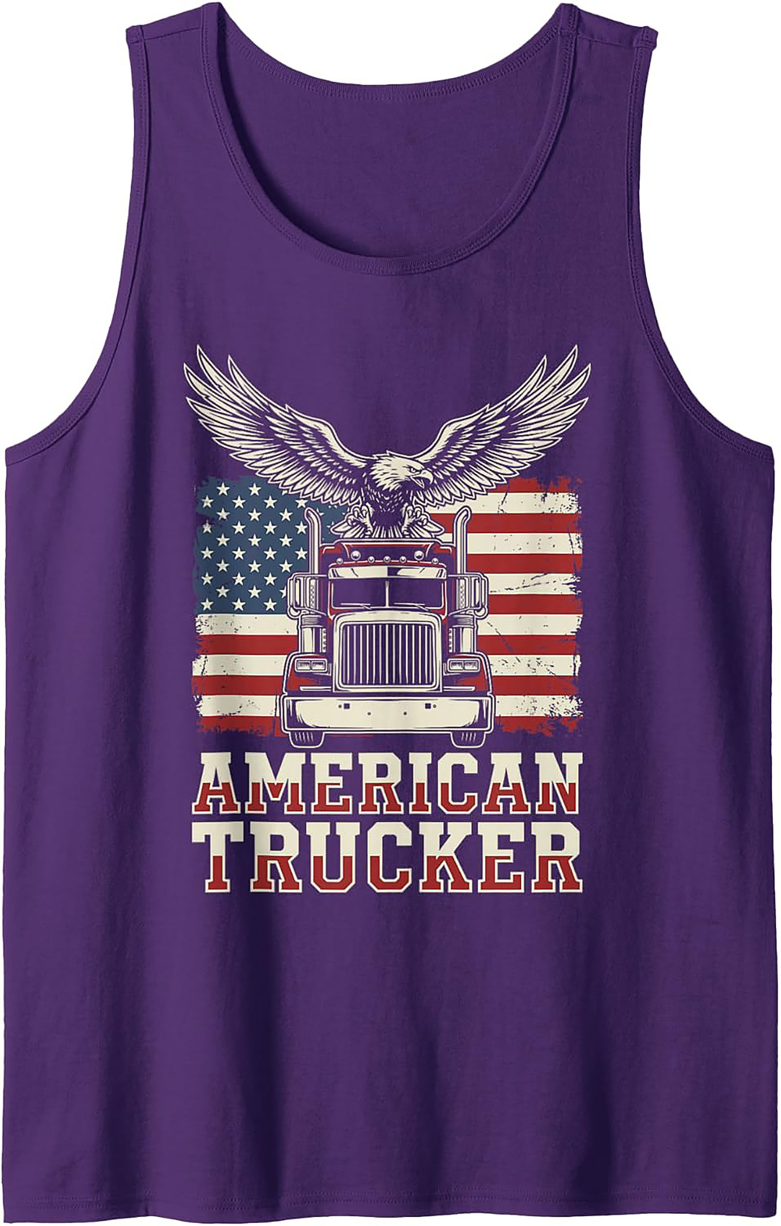 American Trucker Graphic Tank Top – Patriotic Semi-Truck Sleeveless Shirt