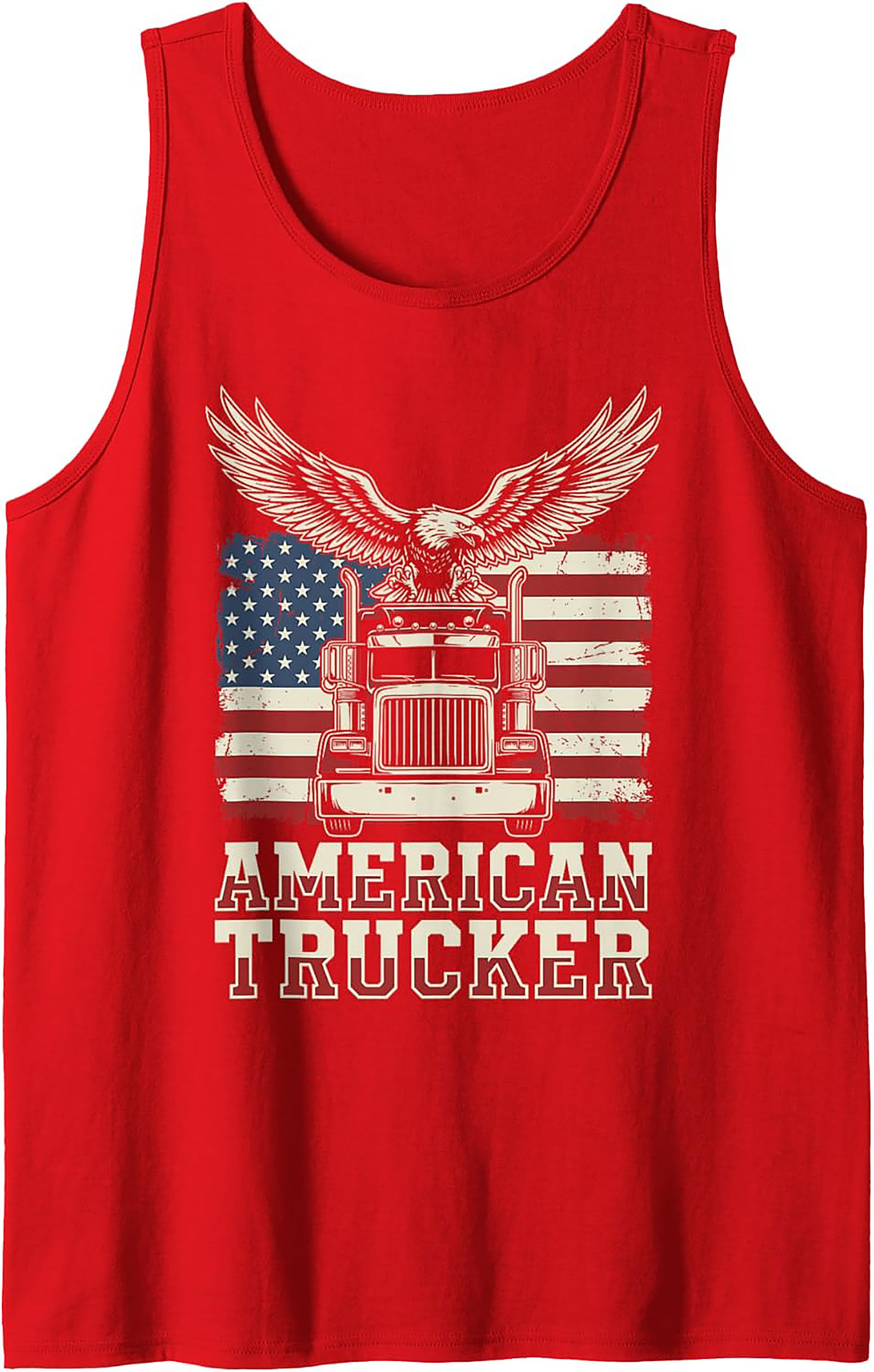 American Trucker Graphic Tank Top – Patriotic Semi-Truck Sleeveless Shirt