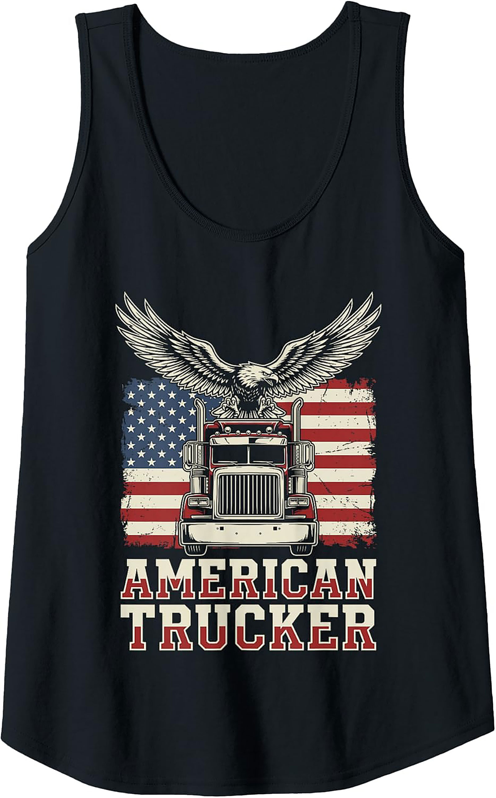 American Trucker Graphic Tank Top – Patriotic Semi-Truck Sleeveless Shirt