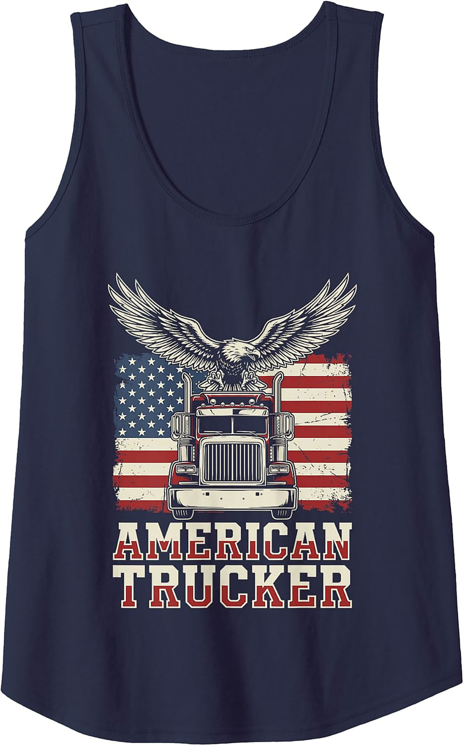 American Trucker Graphic Tank Top – Patriotic Semi-Truck Sleeveless Shirt