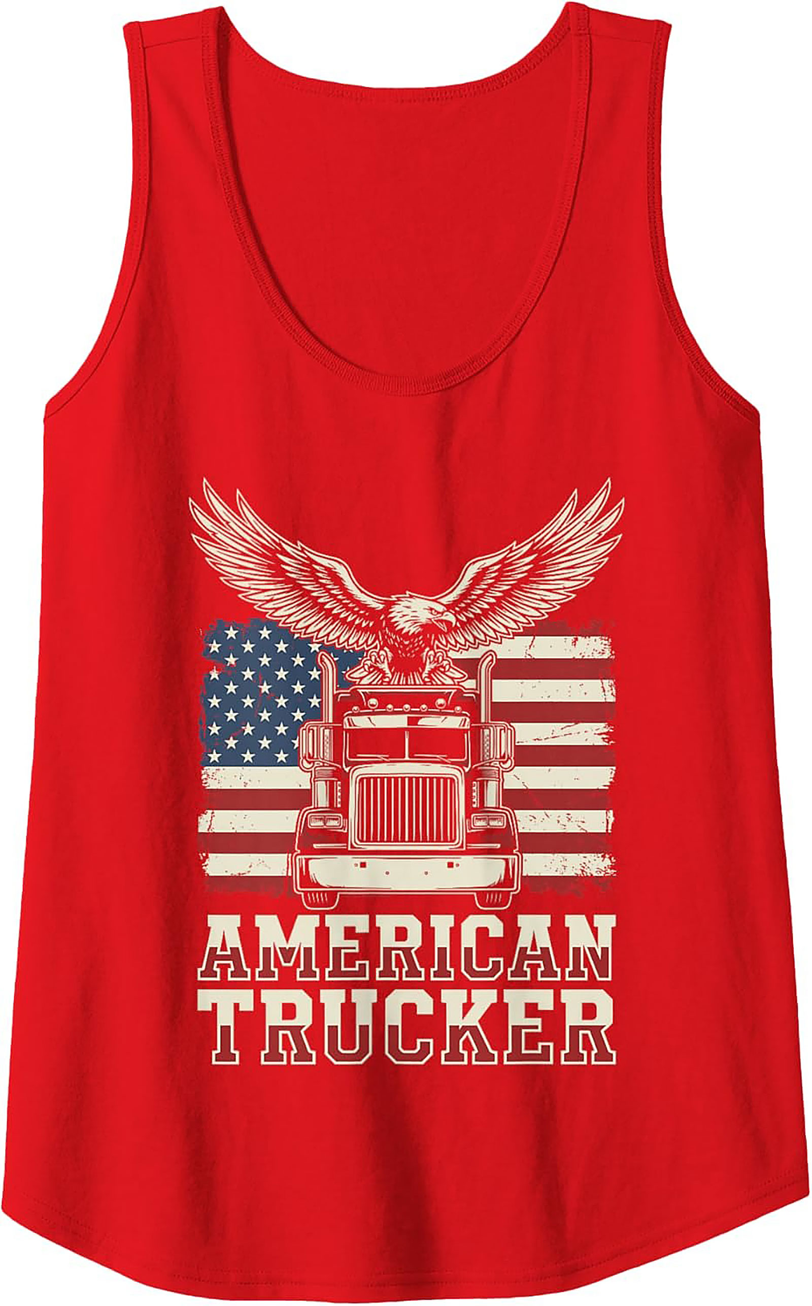 American Trucker Graphic Tank Top – Patriotic Semi-Truck Sleeveless Shirt