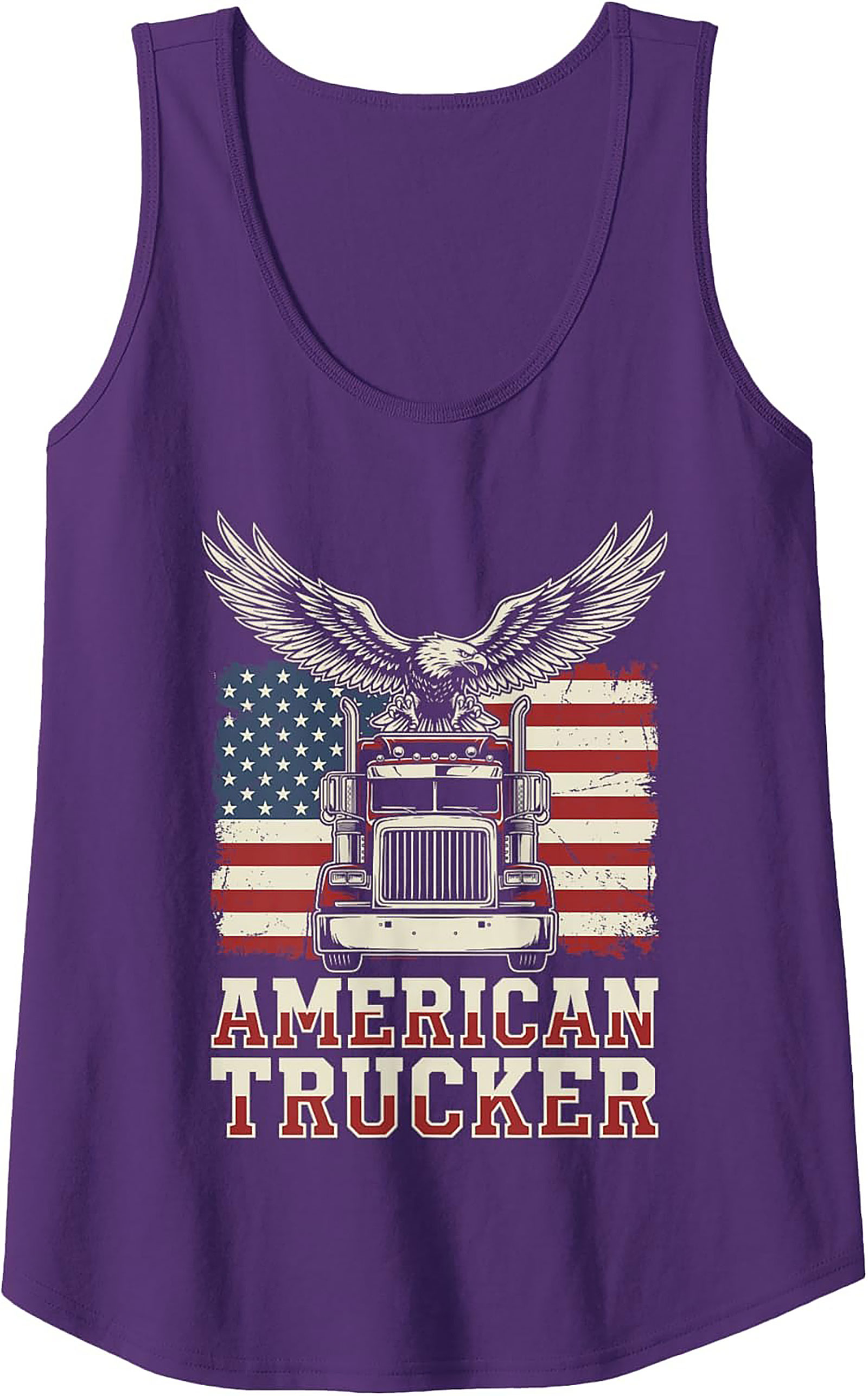 American Trucker Graphic Tank Top – Patriotic Semi-Truck Sleeveless Shirt