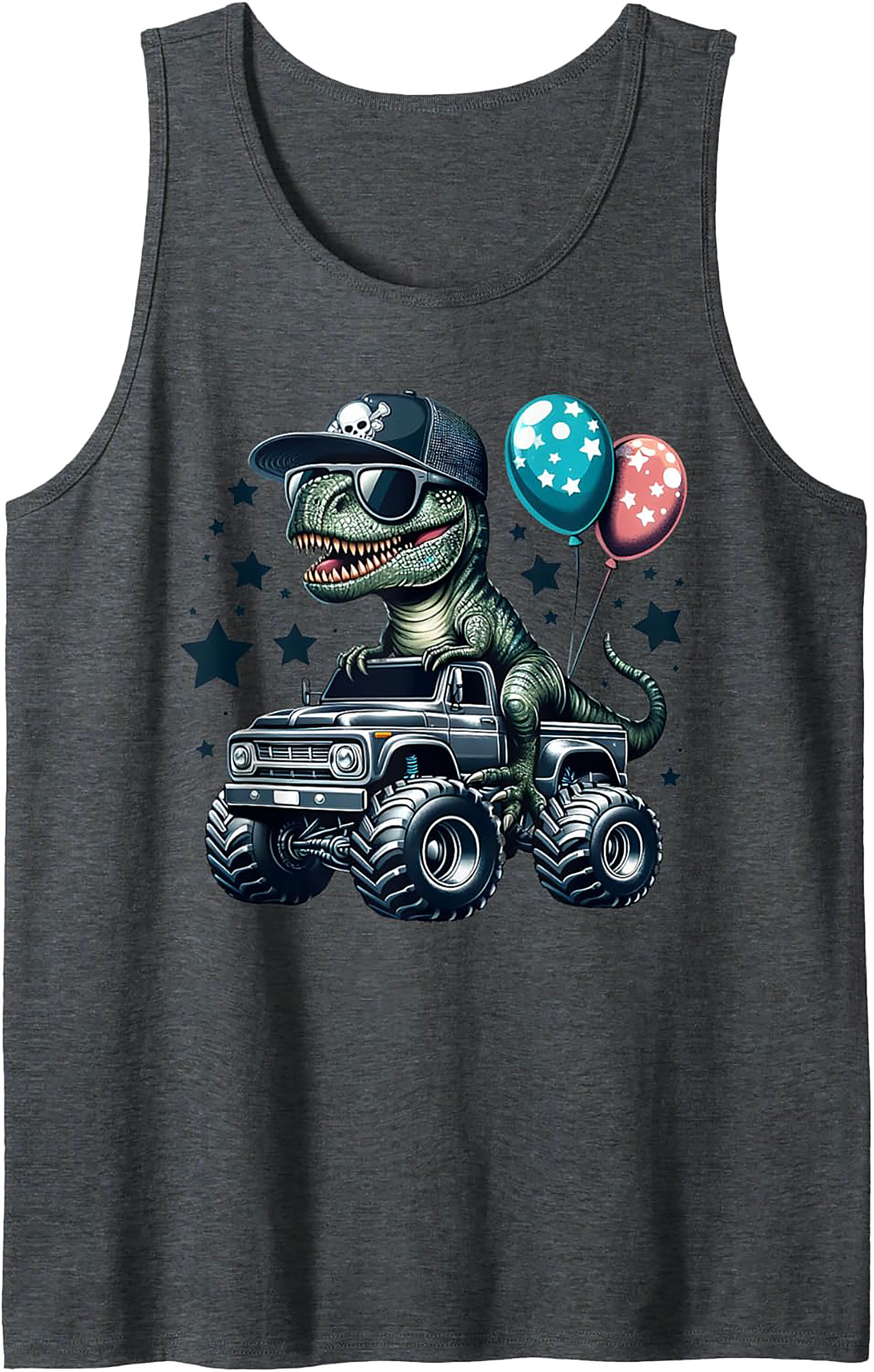 T-Rex Monster Truck Graphic Tank Top | Cool Dinosaur Sleeveless Shirt