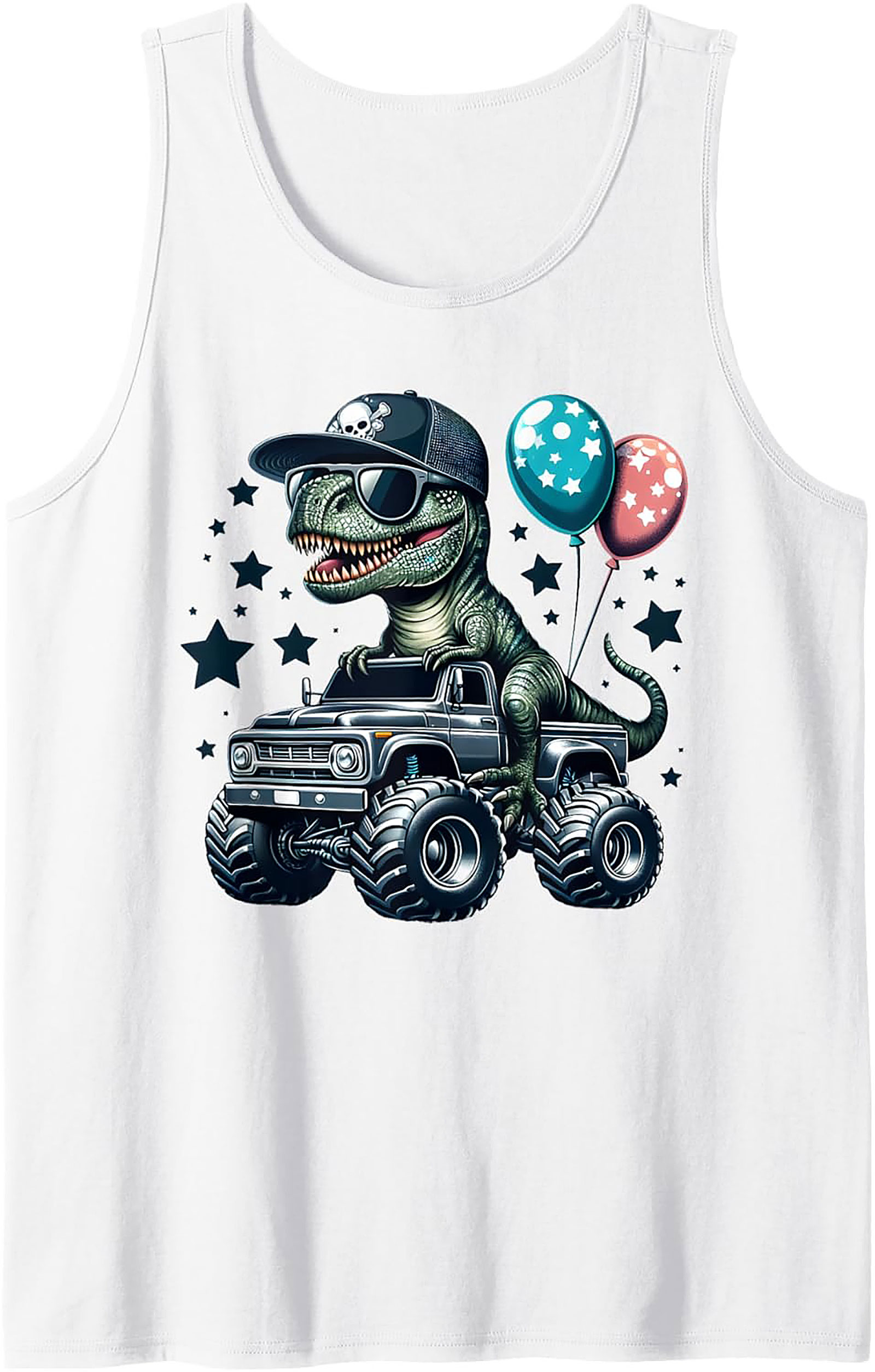 T-Rex Monster Truck Graphic Tank Top | Cool Dinosaur Sleeveless Shirt