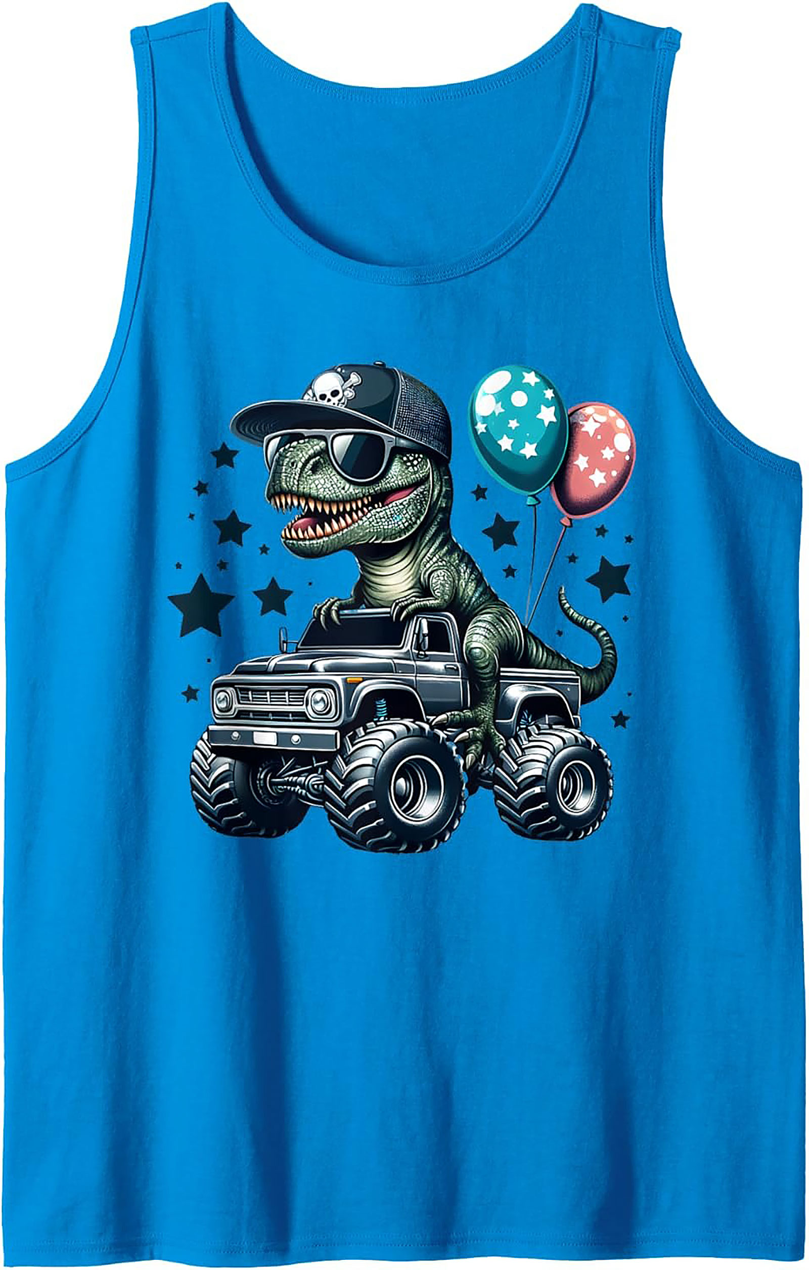 T-Rex Monster Truck Graphic Tank Top | Cool Dinosaur Sleeveless Shirt