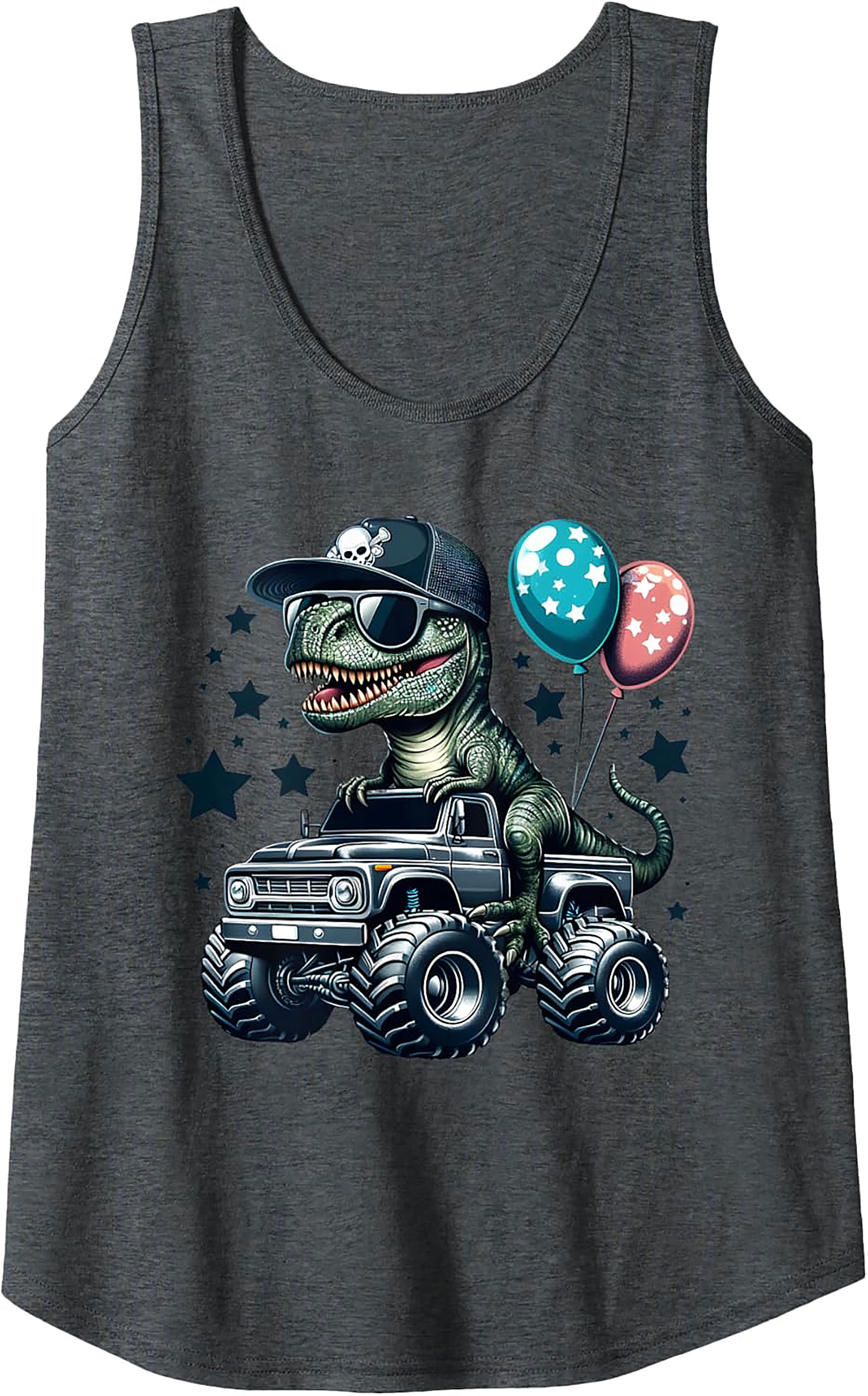 T-Rex Monster Truck Graphic Tank Top | Cool Dinosaur Sleeveless Shirt