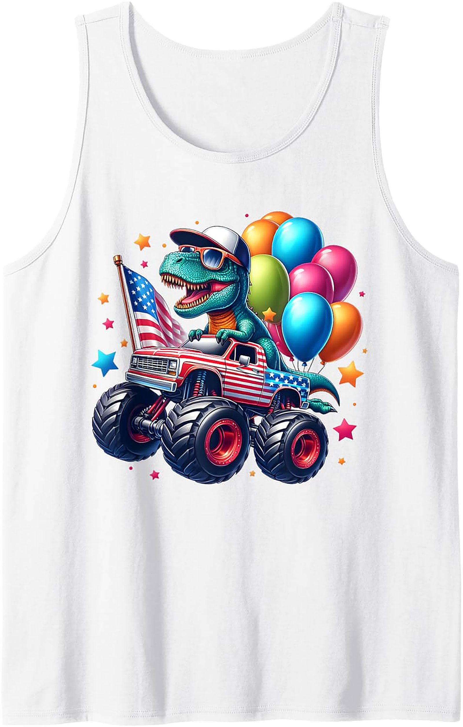 Patriotic T-Rex Monster Truck Graphic Tank Top | 4th of July Sleeveless Shirt