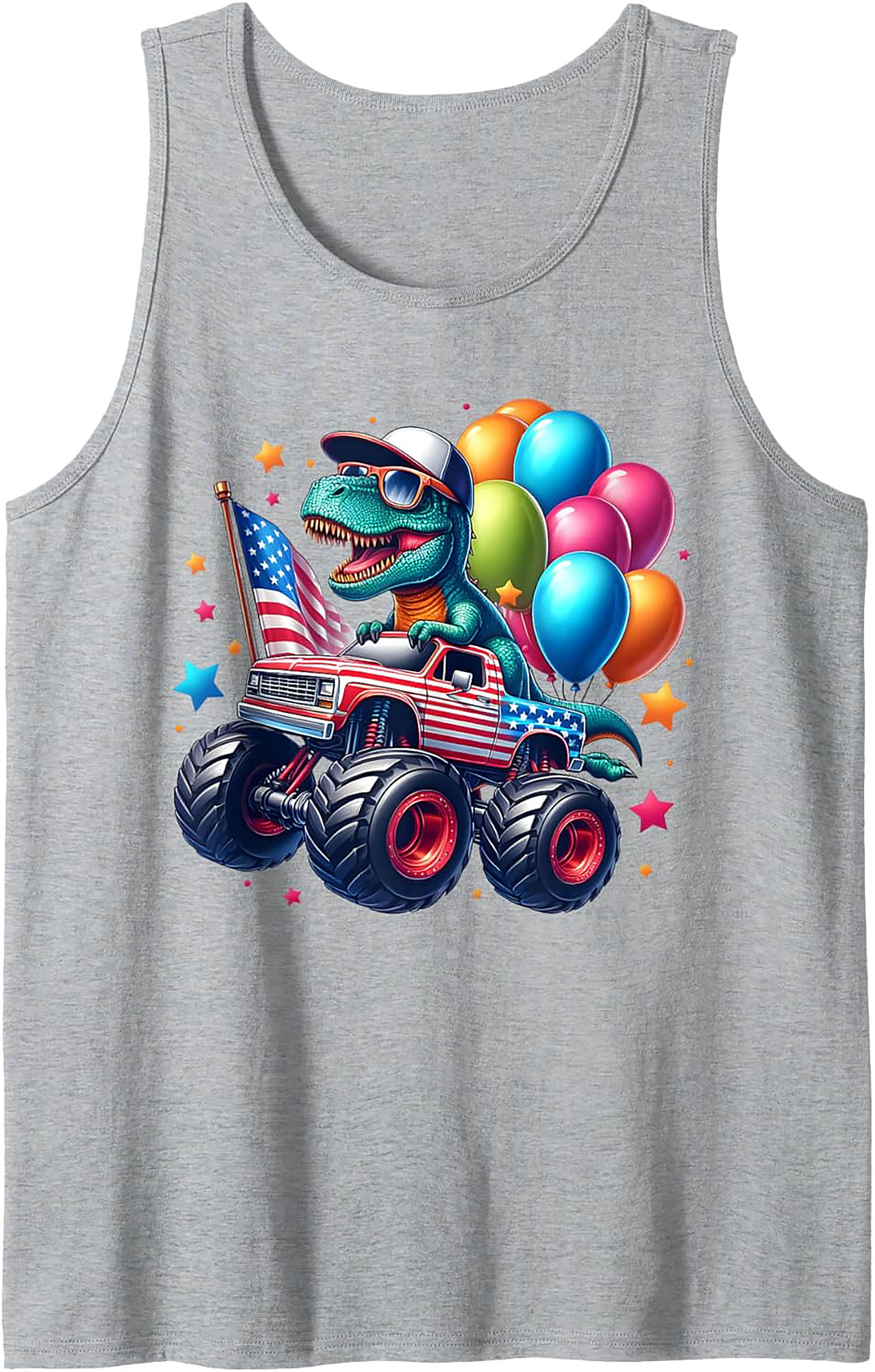 Patriotic T-Rex Monster Truck Graphic Tank Top | 4th of July Sleeveless Shirt