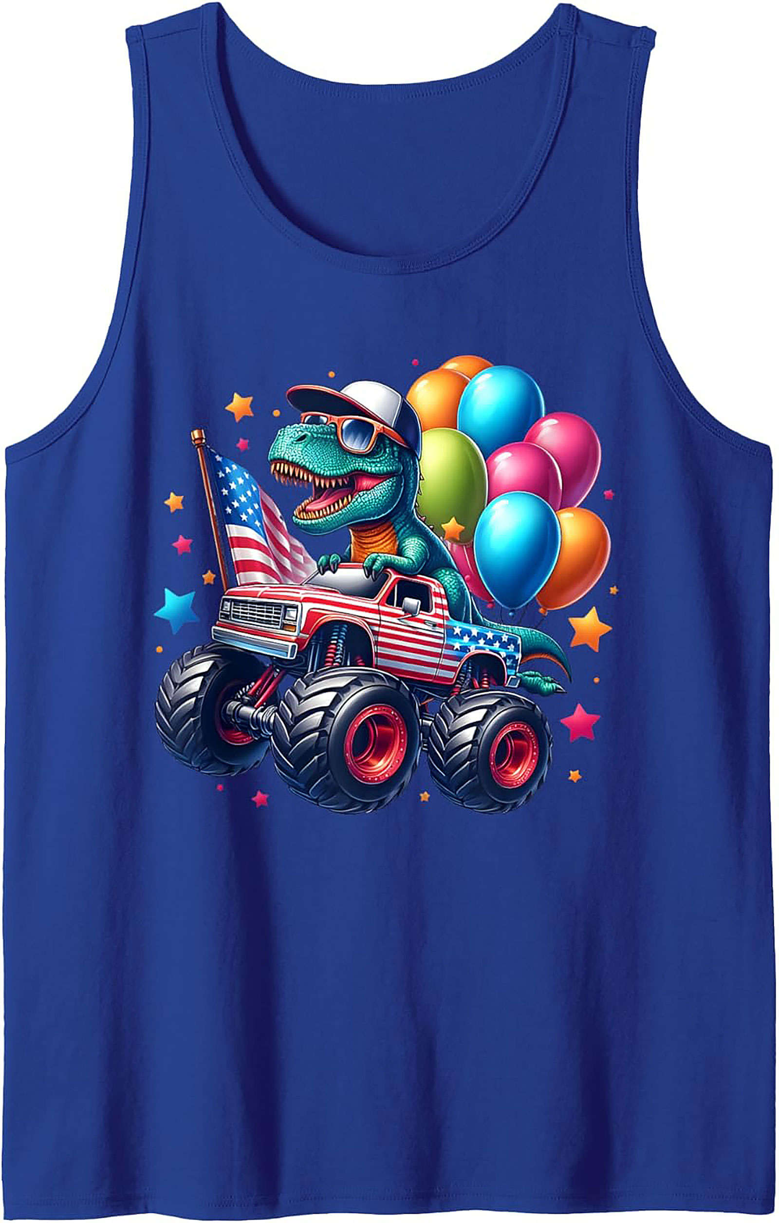 Patriotic T-Rex Monster Truck Graphic Tank Top | 4th of July Sleeveless Shirt