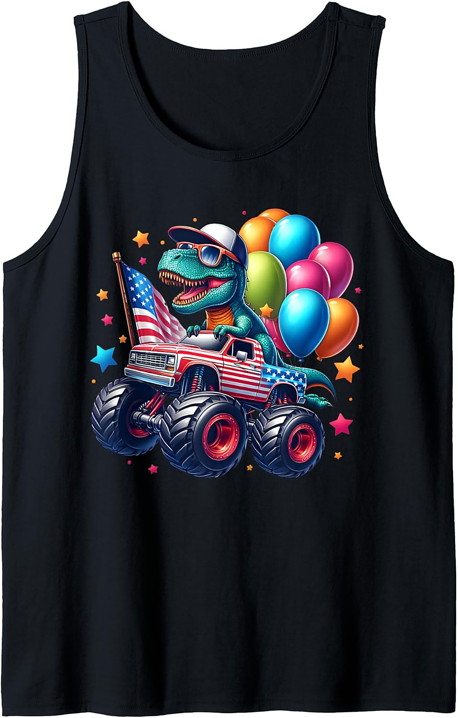 Patriotic T-Rex Monster Truck Graphic Tank Top | 4th of July Sleeveless Shirt