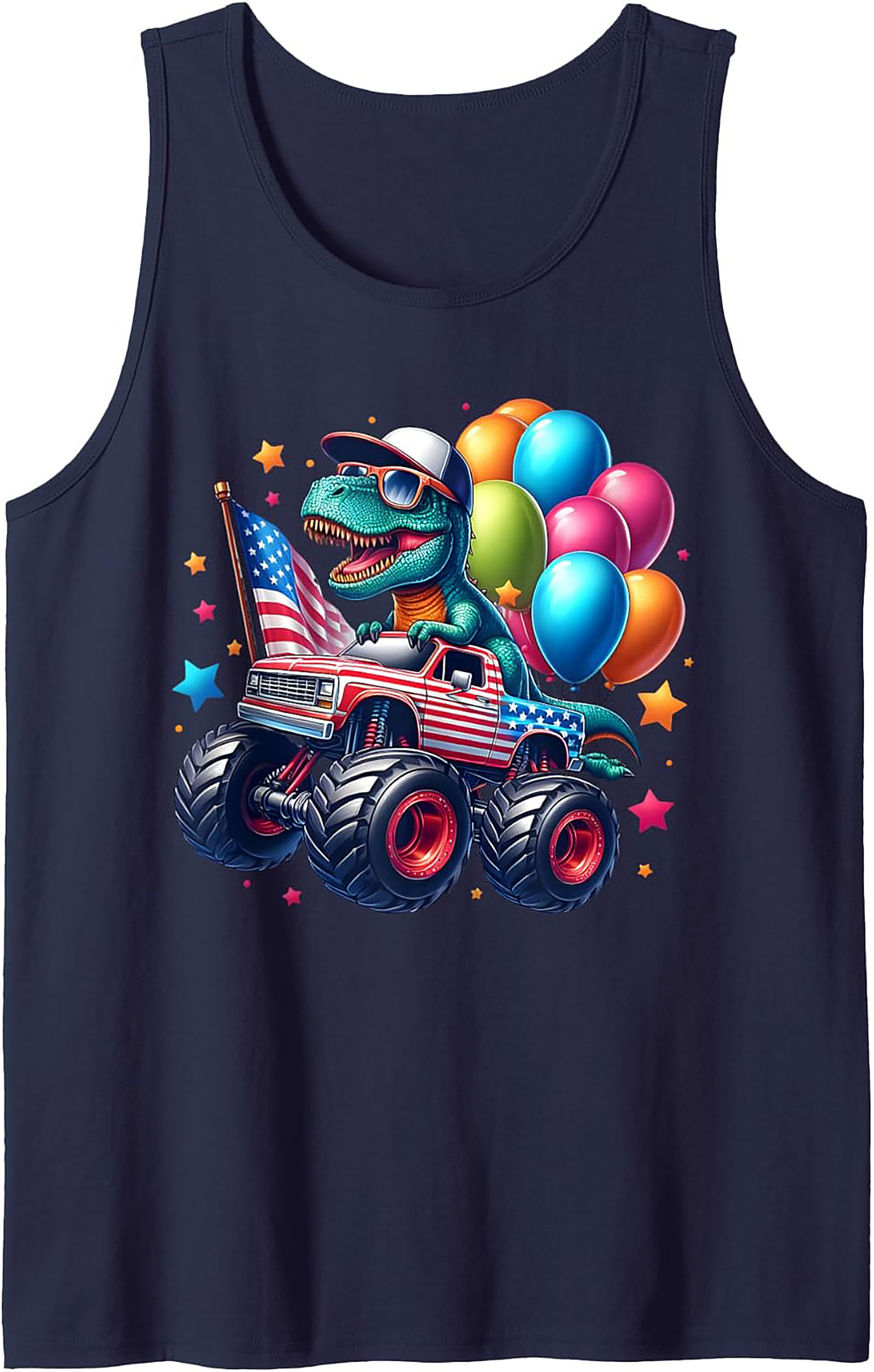 Patriotic T-Rex Monster Truck Graphic Tank Top | 4th of July Sleeveless Shirt