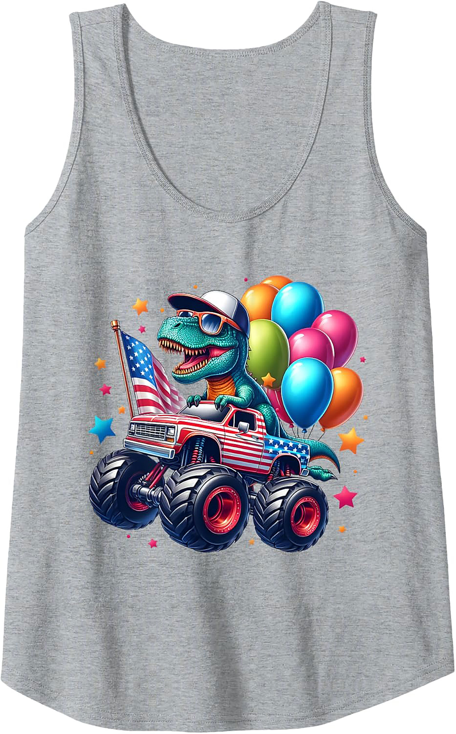 Patriotic T-Rex Monster Truck Graphic Tank Top | 4th of July Sleeveless Shirt