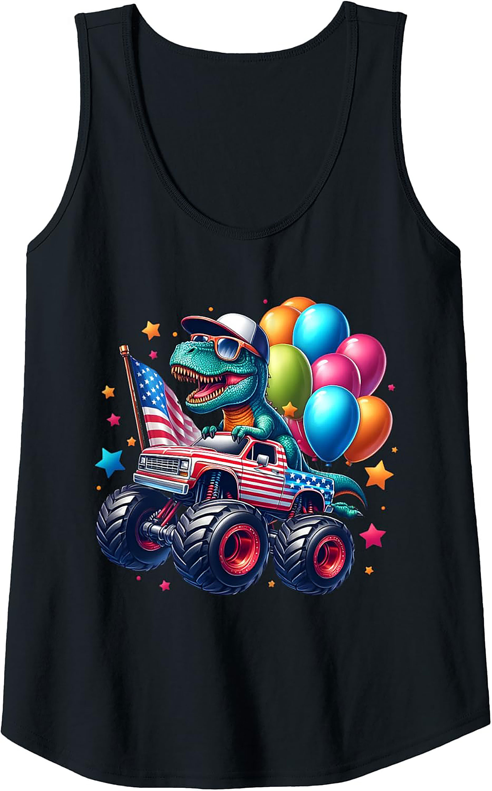 Patriotic T-Rex Monster Truck Graphic Tank Top | 4th of July Sleeveless Shirt