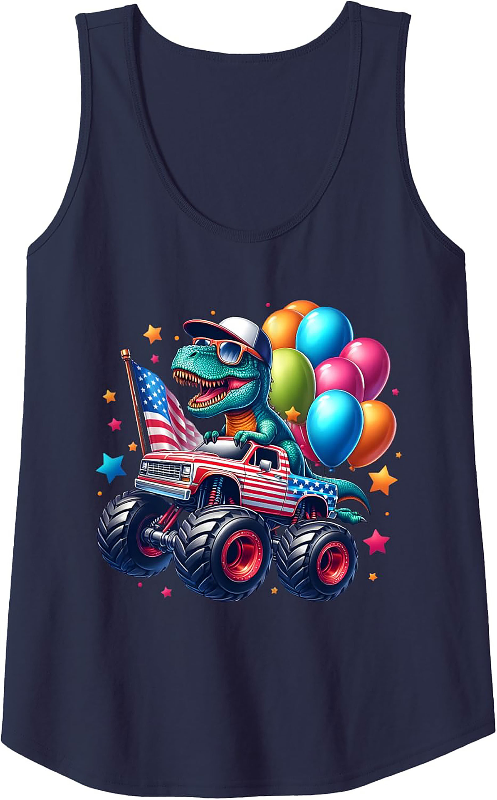 Patriotic T-Rex Monster Truck Graphic Tank Top | 4th of July Sleeveless Shirt