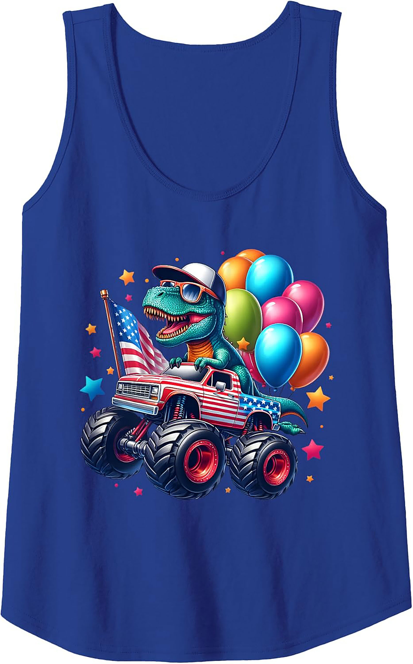 Patriotic T-Rex Monster Truck Graphic Tank Top | 4th of July Sleeveless Shirt