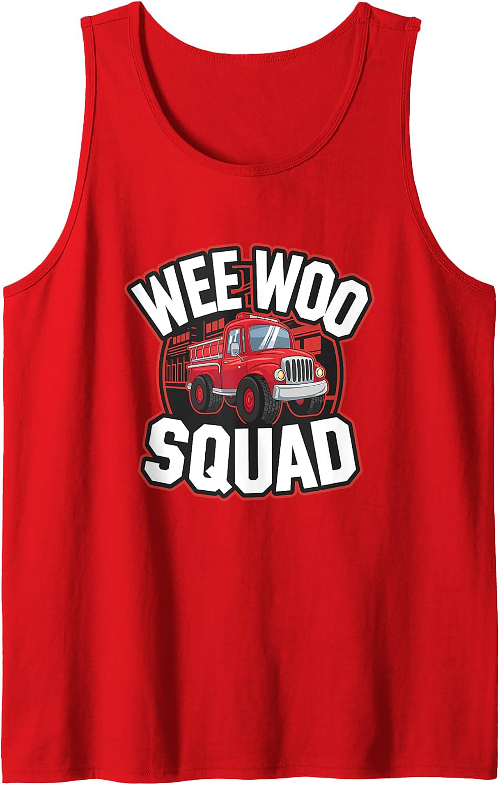 Wee Woo Squad Fire Truck Graphic Tank Top | Unisex Sleeveless Shirt