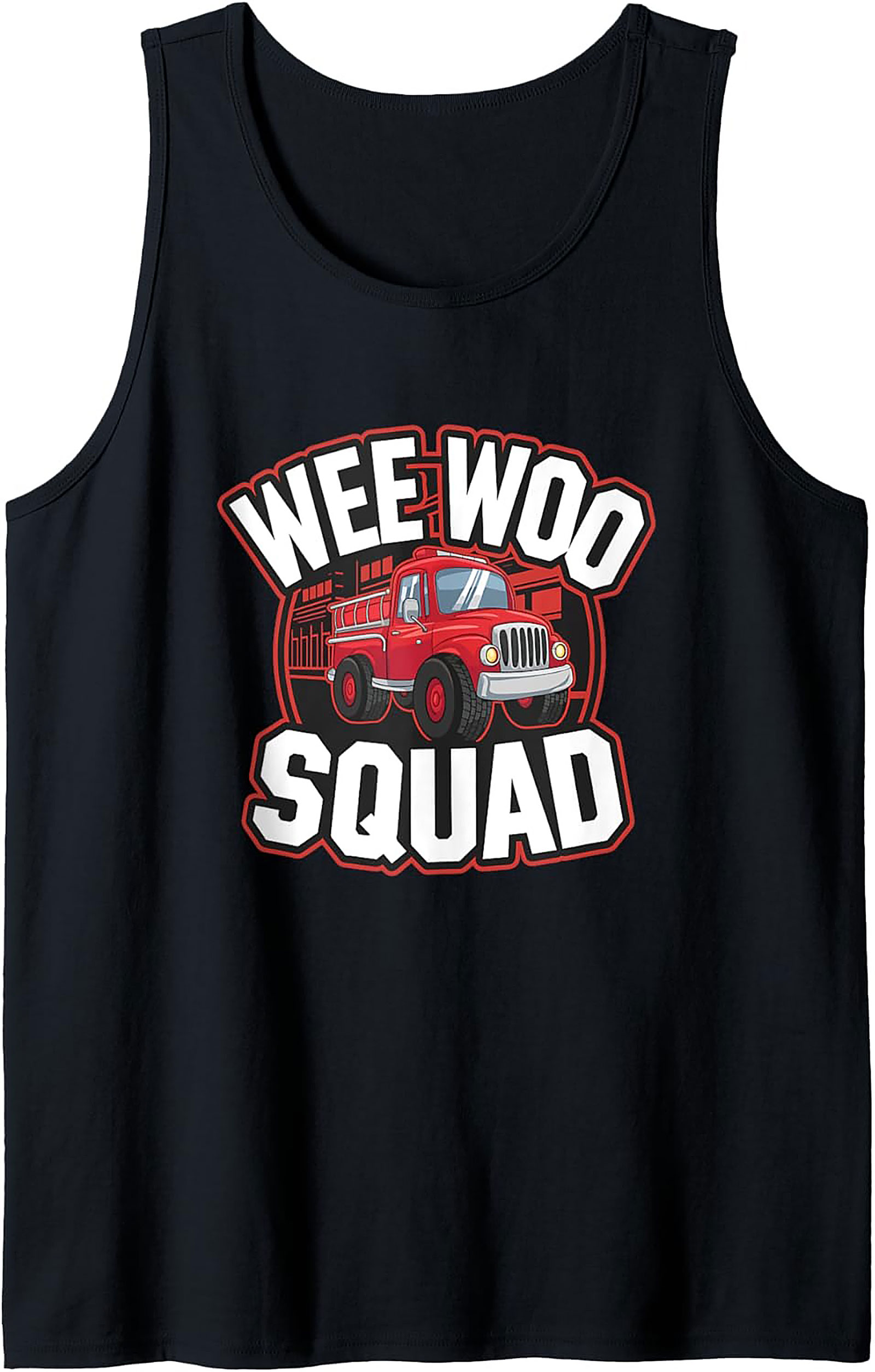 Wee Woo Squad Fire Truck Graphic Tank Top | Unisex Sleeveless Shirt