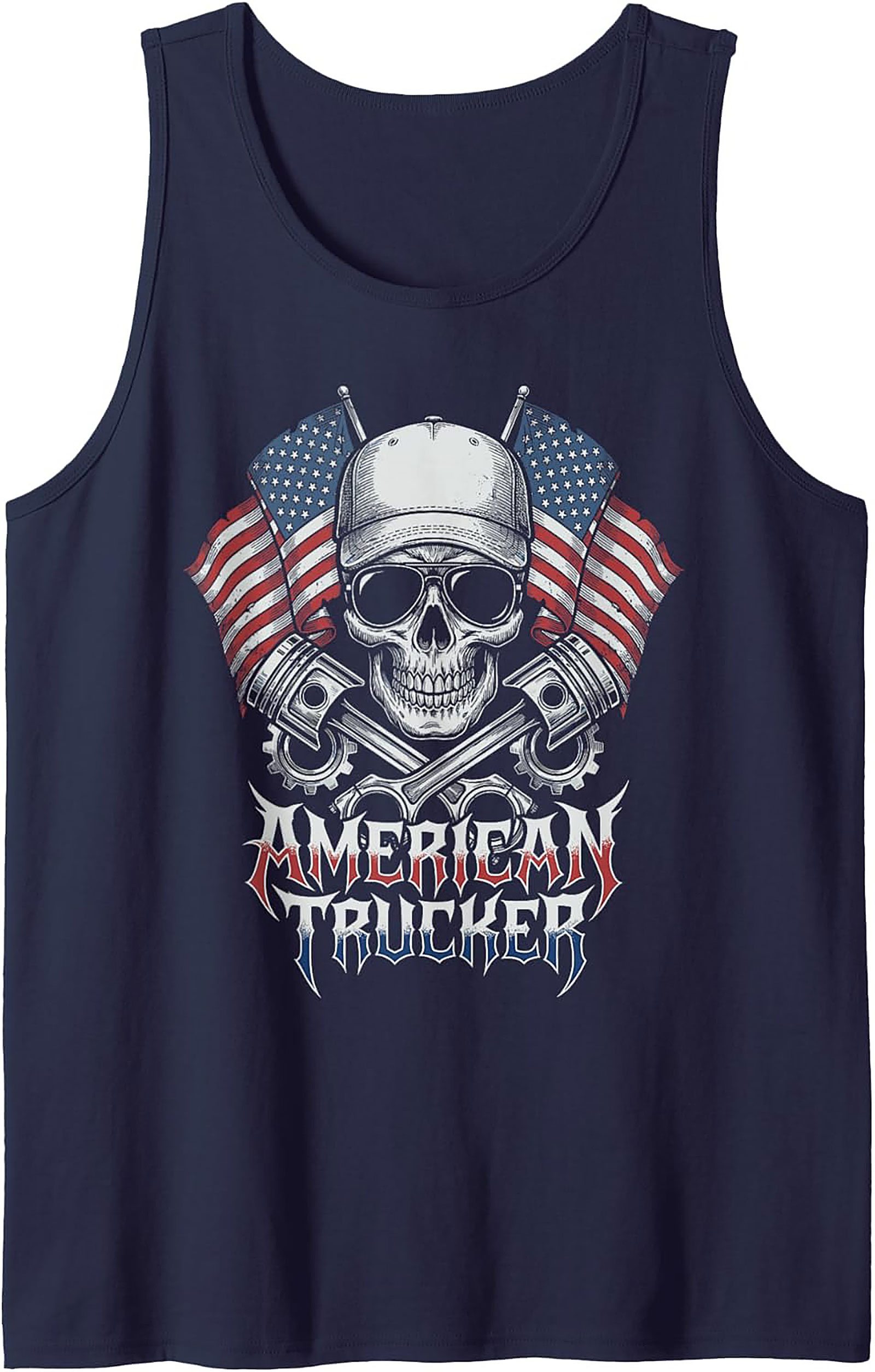 American Trucker Graphic Tank Top | Skull & Pistons Sleeveless Shirt