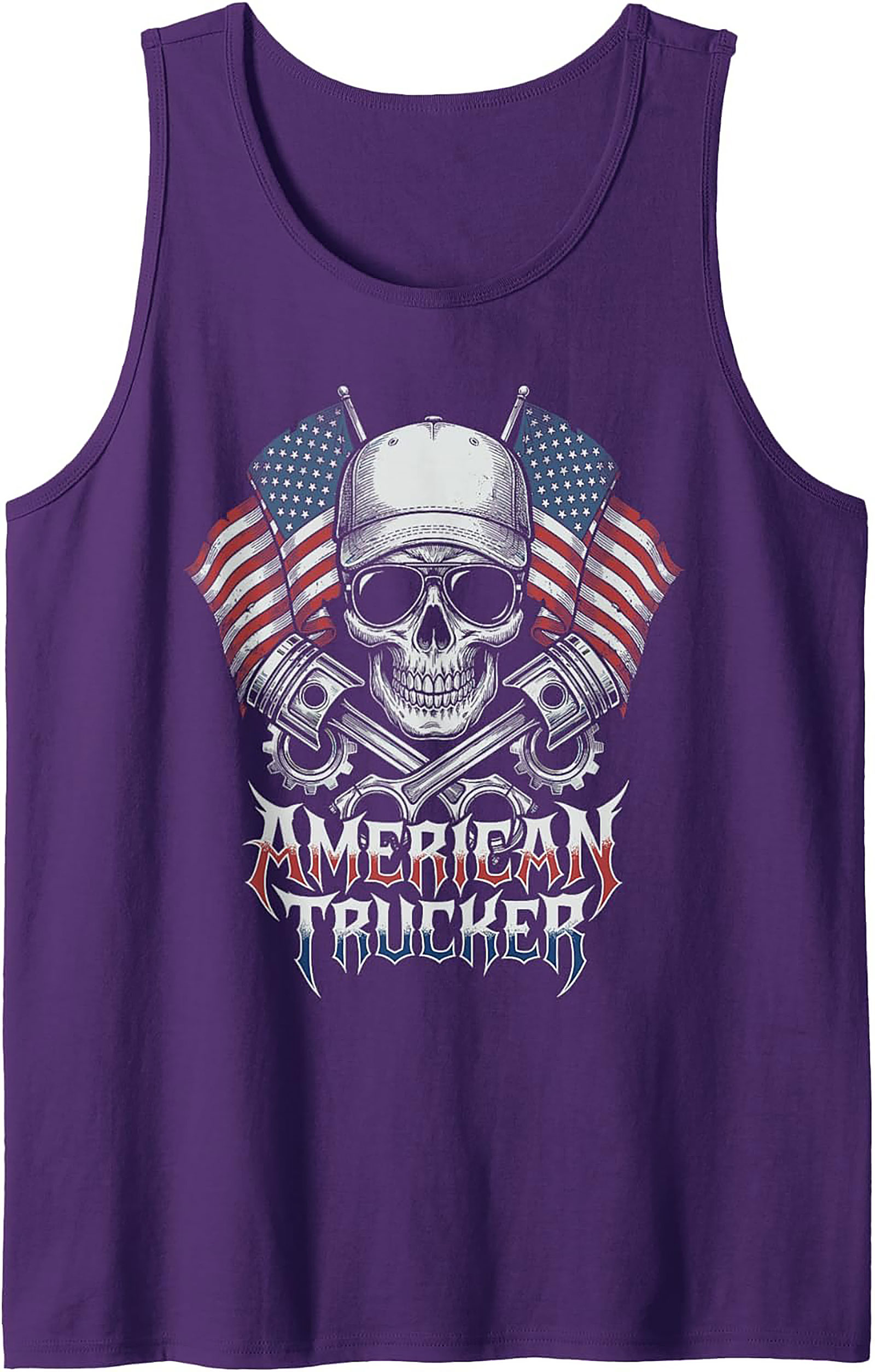 American Trucker Graphic Tank Top | Skull & Pistons Sleeveless Shirt