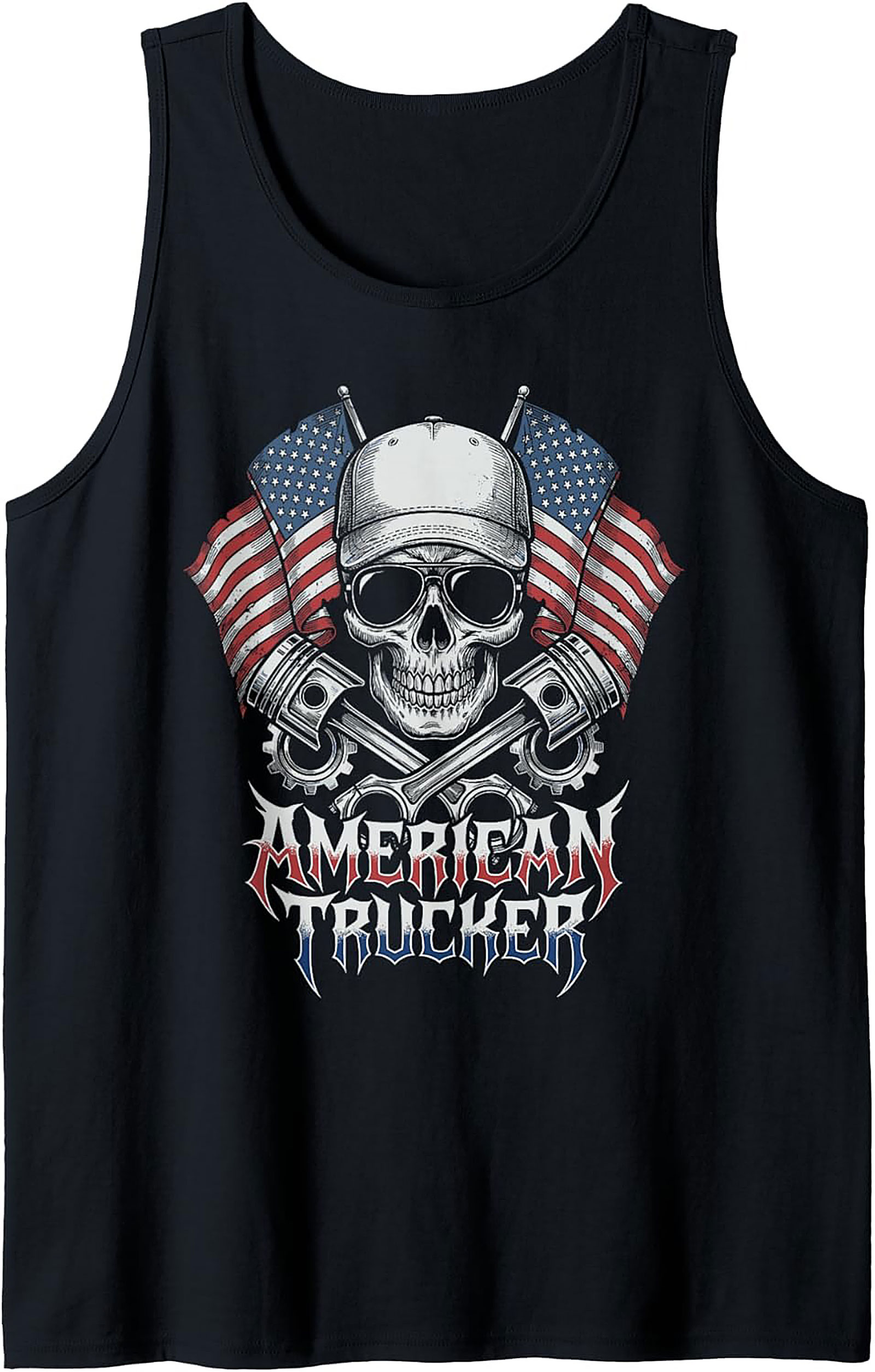 American Trucker Graphic Tank Top | Skull & Pistons Sleeveless Shirt